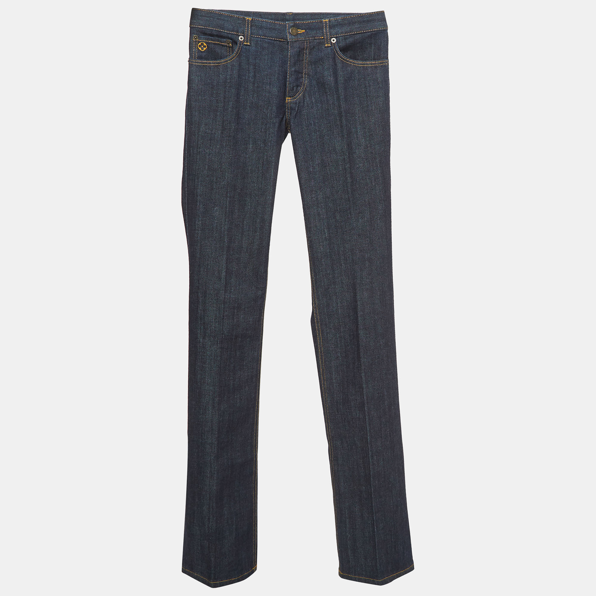 Louis vuitton vintage blue denim low-rise boot-leg jeans s