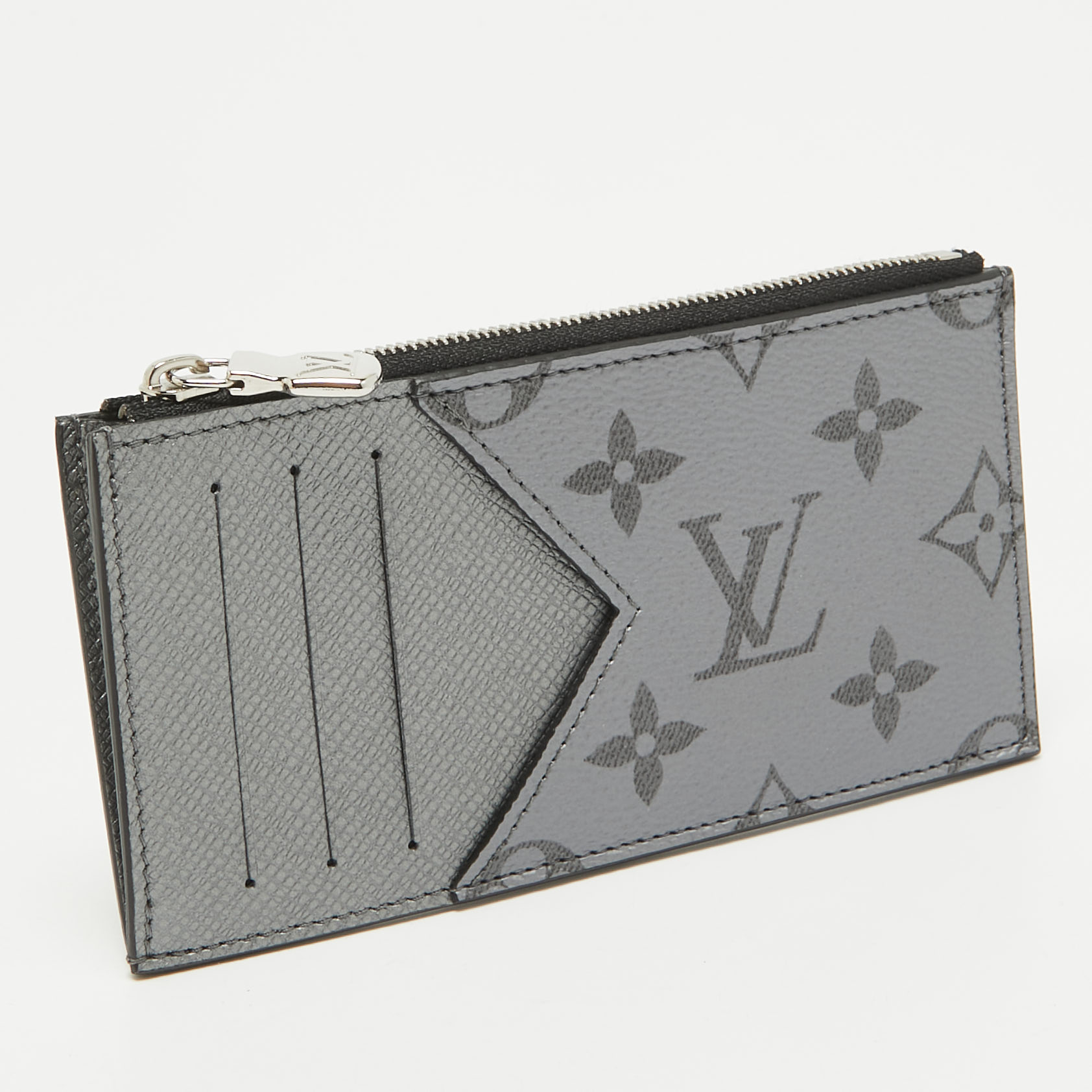 Louis Vuitton Silver Monogram Canvas And Taiga Leather Coin Card Holder