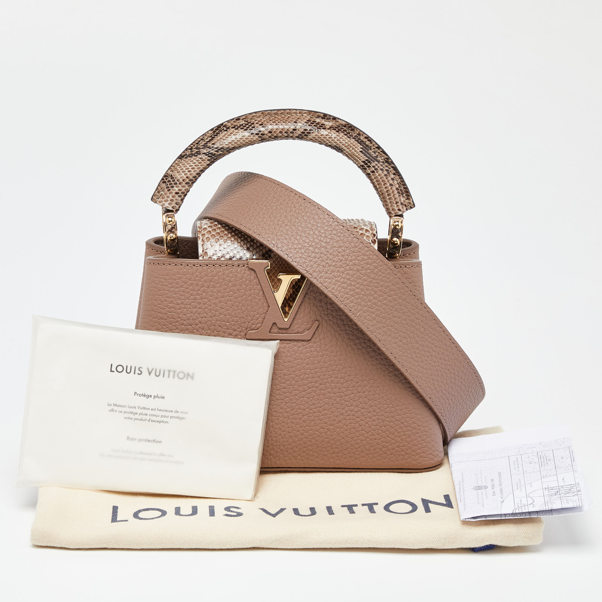 Louis Vuitton Taupe Leather And Python Capucines Mini Bag