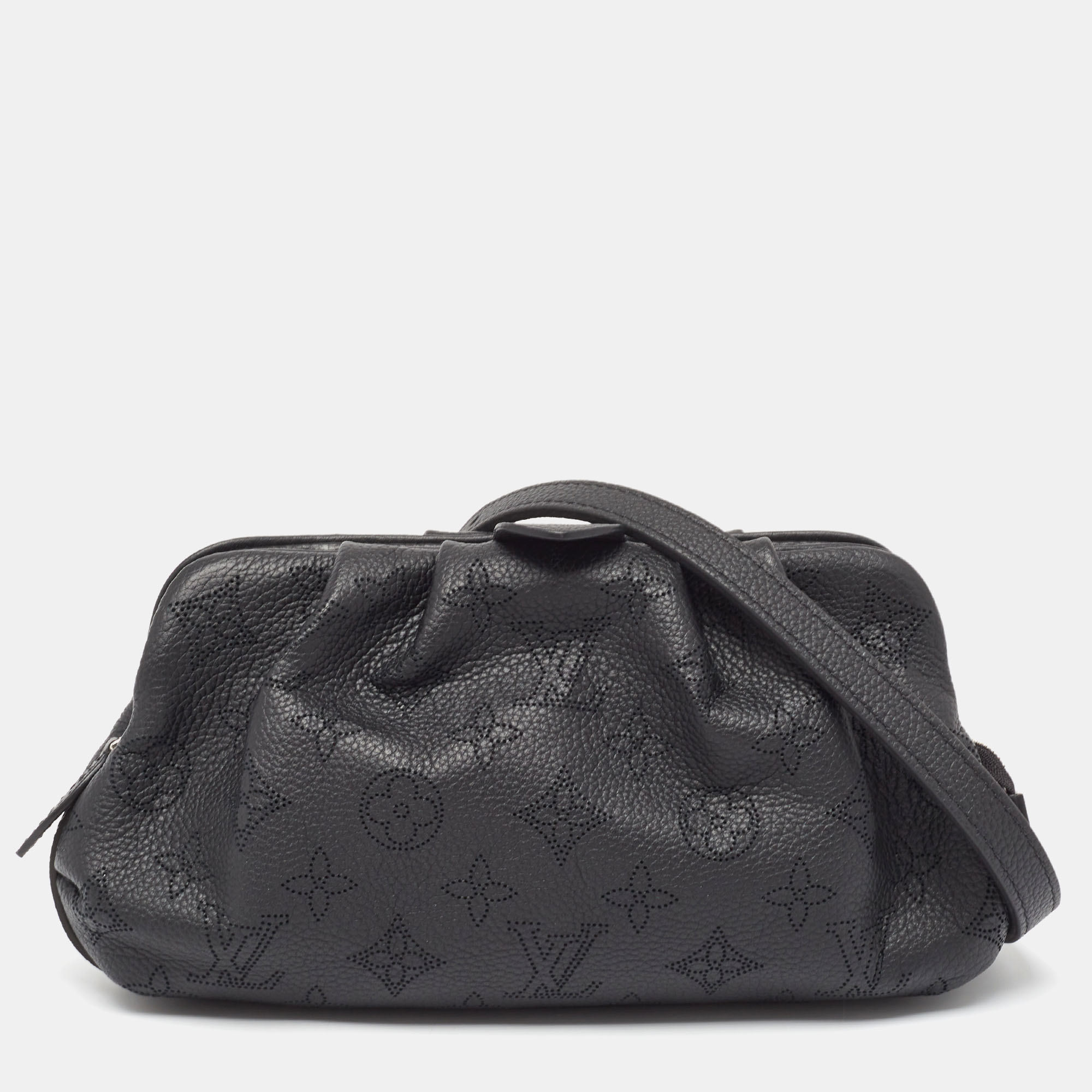 Louis vuitton black monogram mahina leather scala mini pouch bag