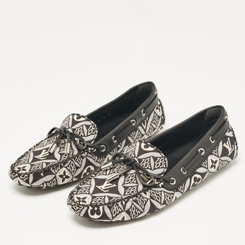 Louis Vuitton Black/White Printed Canvas And Leather Gloria Loafers Size 37.5