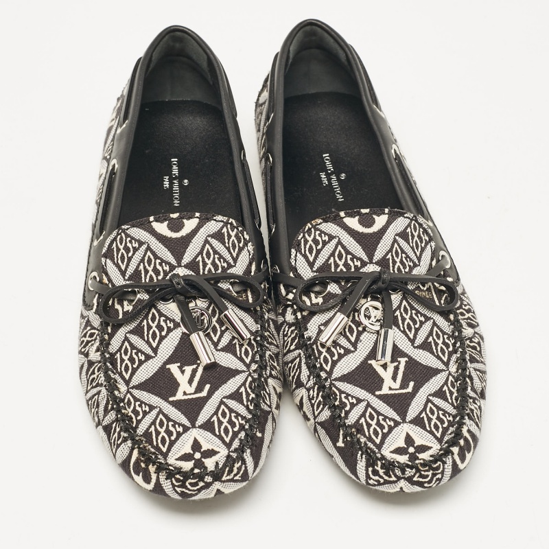 Louis Vuitton Black/White Printed Canvas And Leather Gloria Loafers Size 37.5