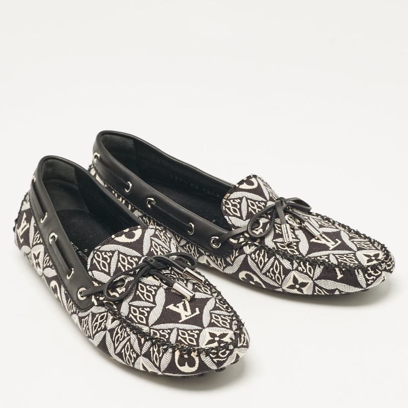 Louis Vuitton Black/White Printed Canvas And Leather Gloria Loafers Size 37.5