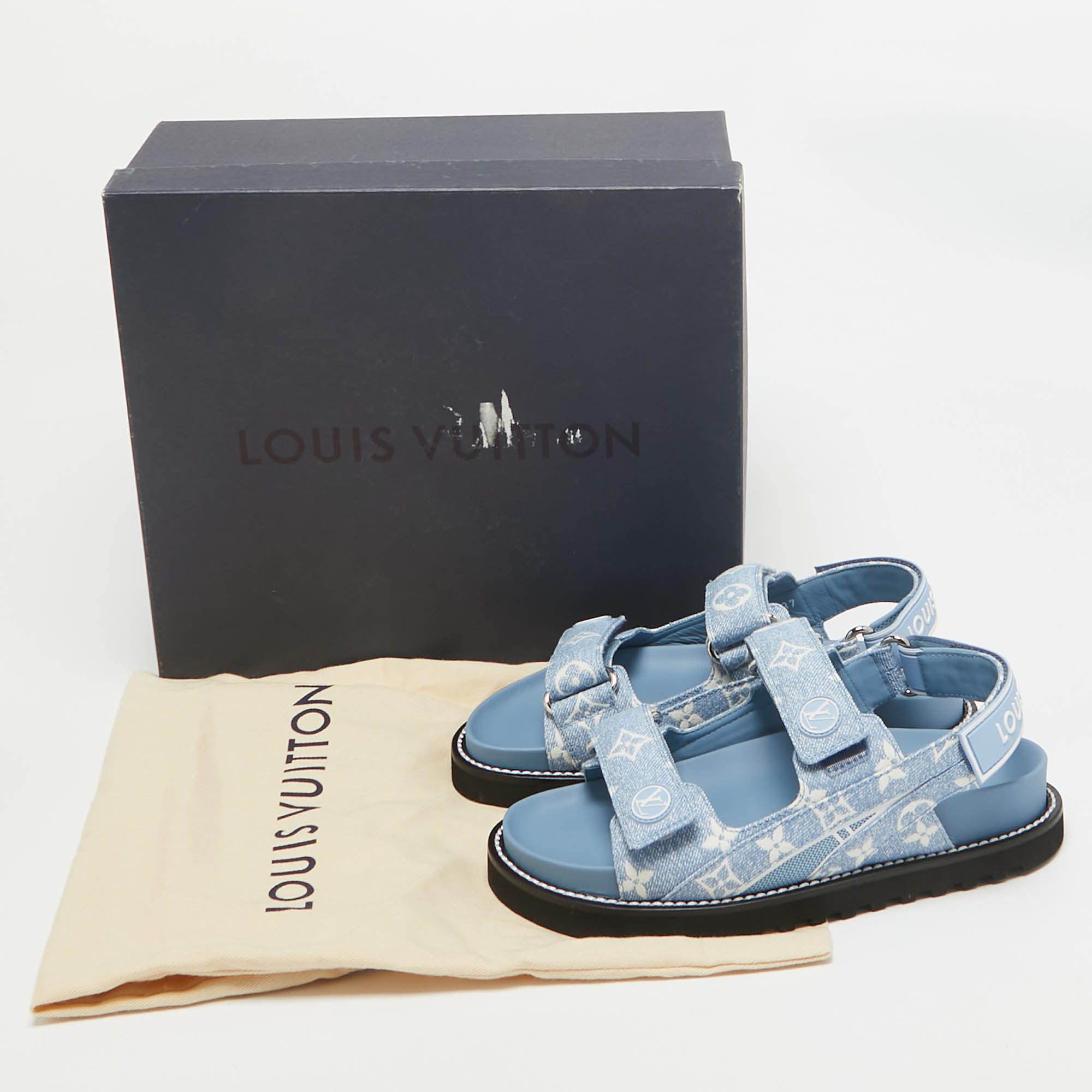 Louis Vuitton Blue Monogram Denim Paseo Flat Sandals Size 37