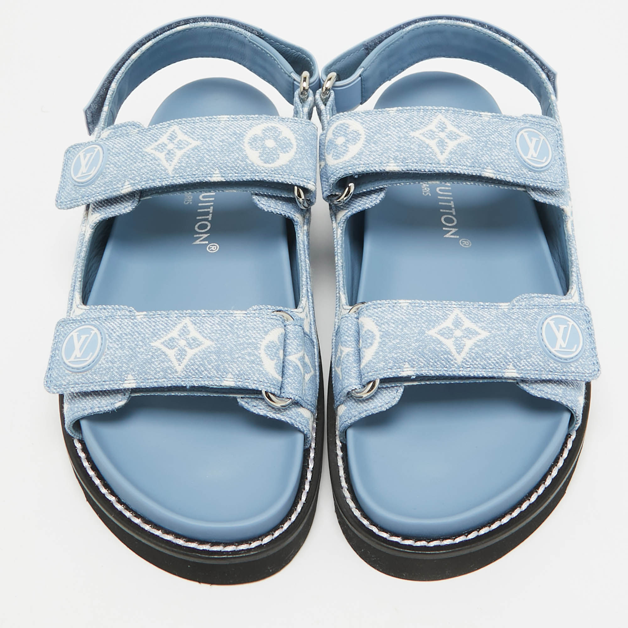 Louis Vuitton Blue Monogram Denim Paseo Flat Sandals Size 37