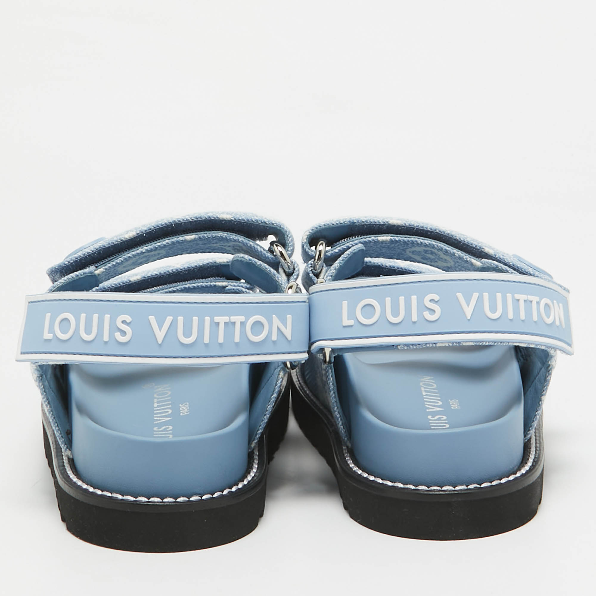 Louis Vuitton Blue Monogram Denim Paseo Flat Sandals Size 37