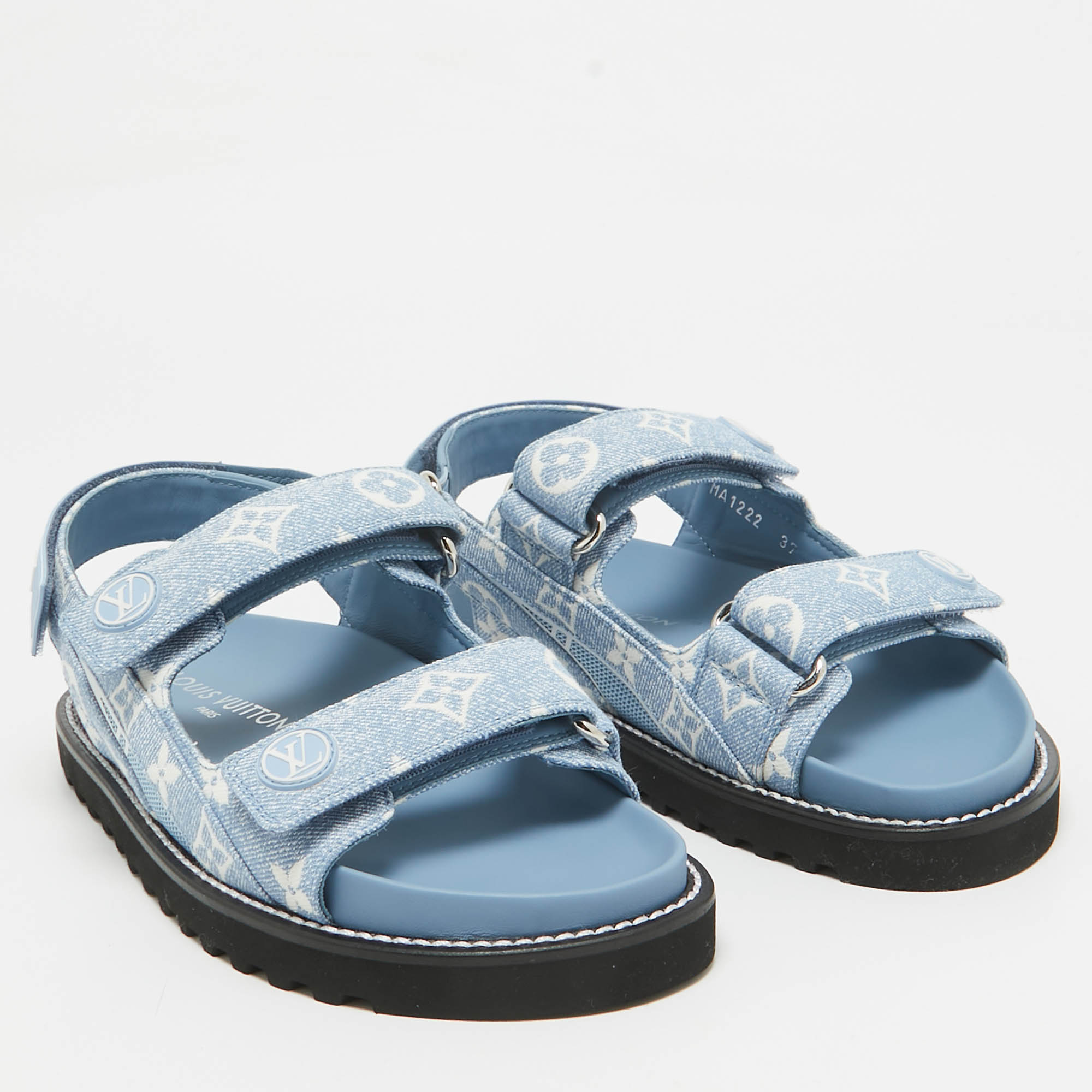 Louis Vuitton Blue Monogram Denim Paseo Flat Sandals Size 37