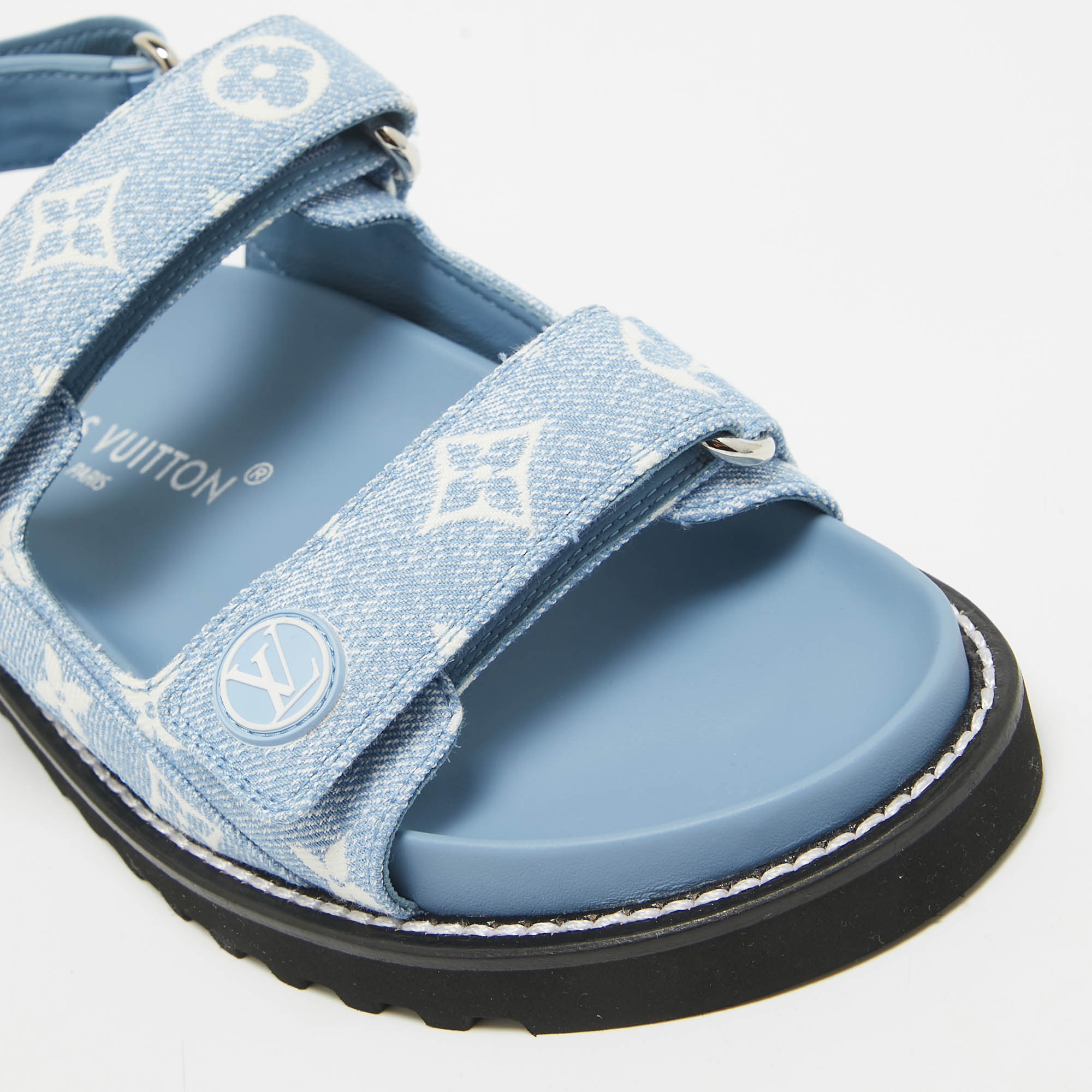 Louis Vuitton Blue Monogram Denim Paseo Flat Sandals Size 37