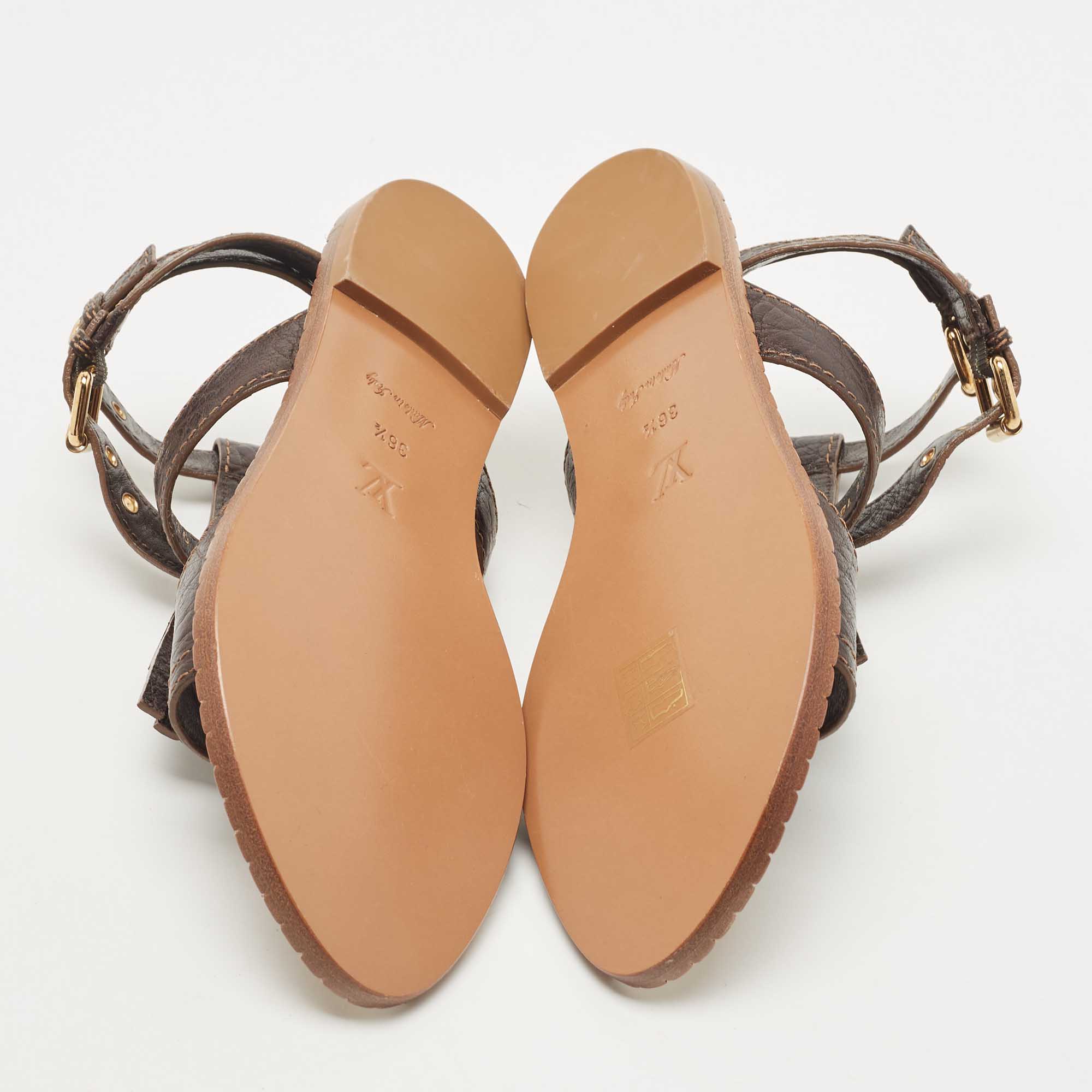 Louis Vuitton Brown Leather Tassel Ankle Strap Flats Size 36.5