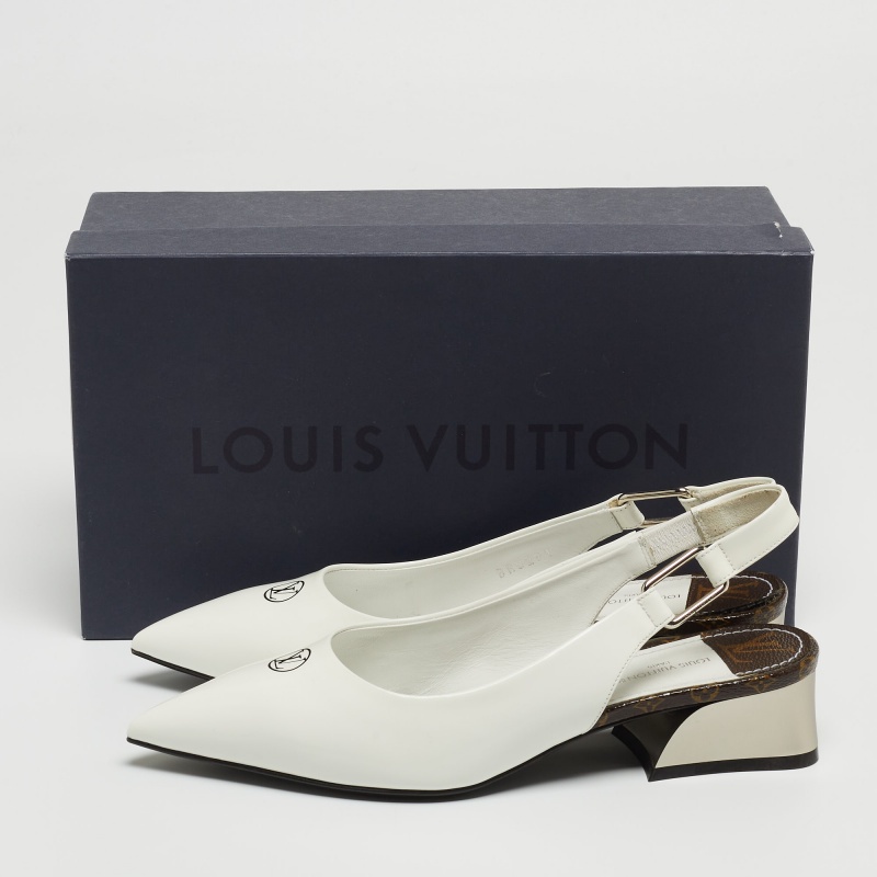 Louis Vuitton White Patent Leather Slingback Pumps Size 37