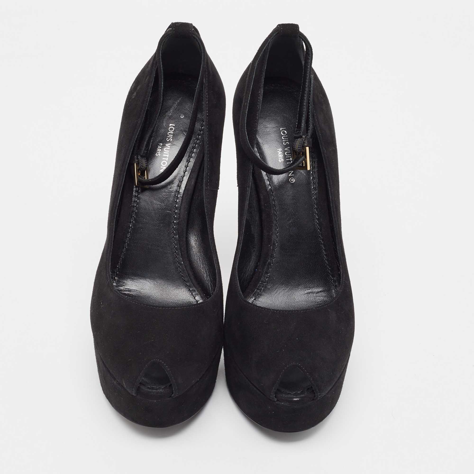 Louis Vuitton Black Suede Ankle Strap Pumps Size 37