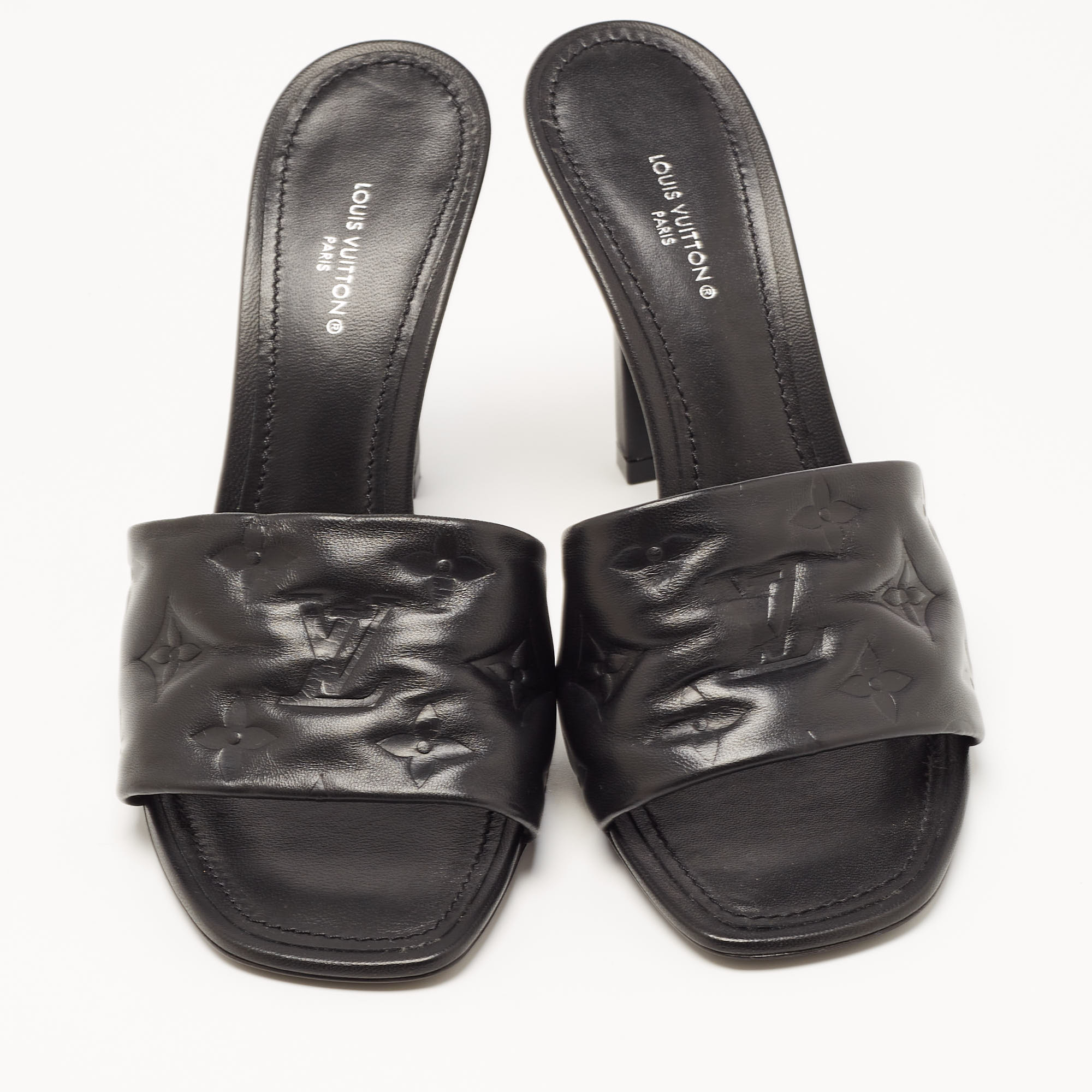 Louis Vuitton Black Leather Revival Mules Sandals Size 38