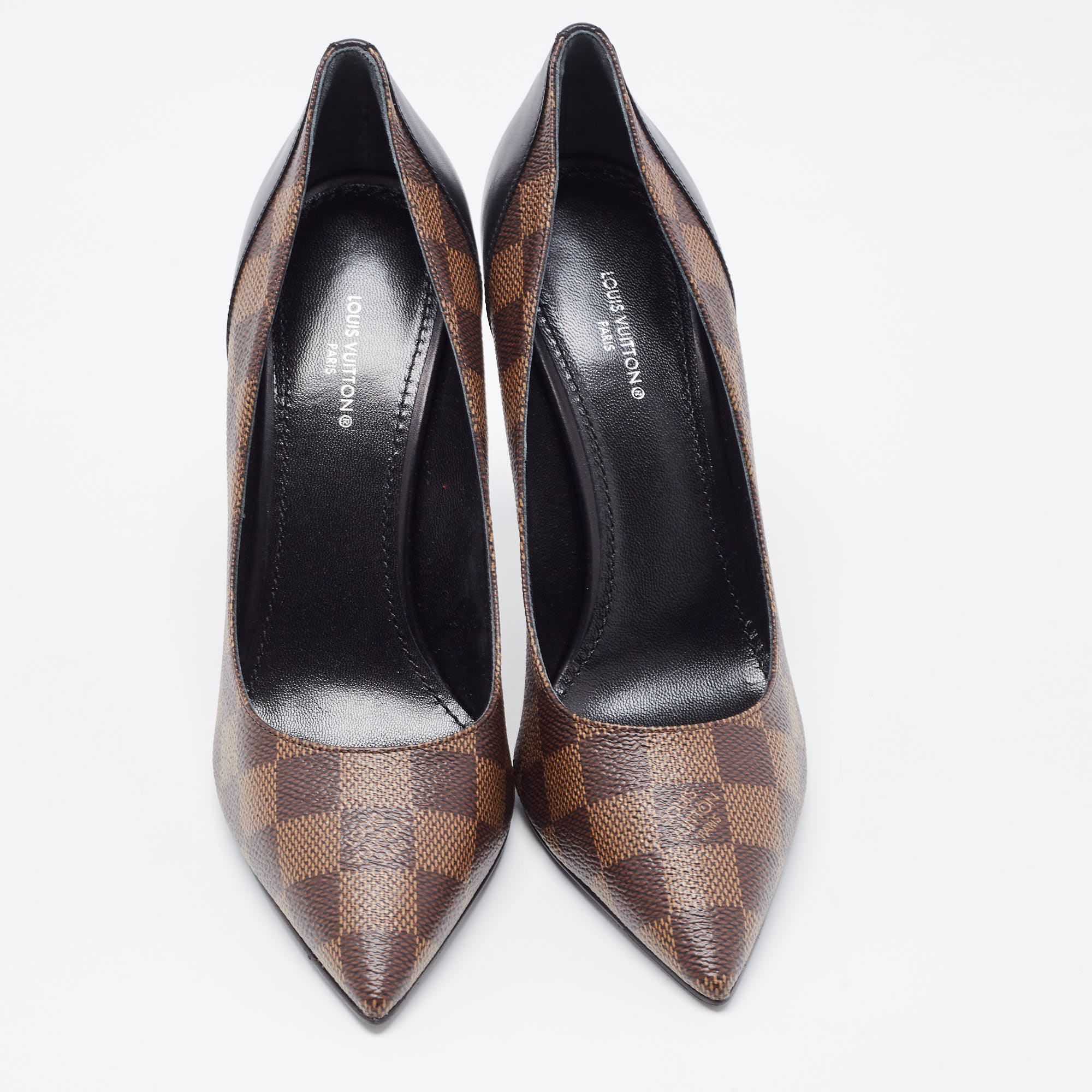 Louis Vuitton Brown Damier Ebene And Vernis Leather Cherie Pumps Size 38