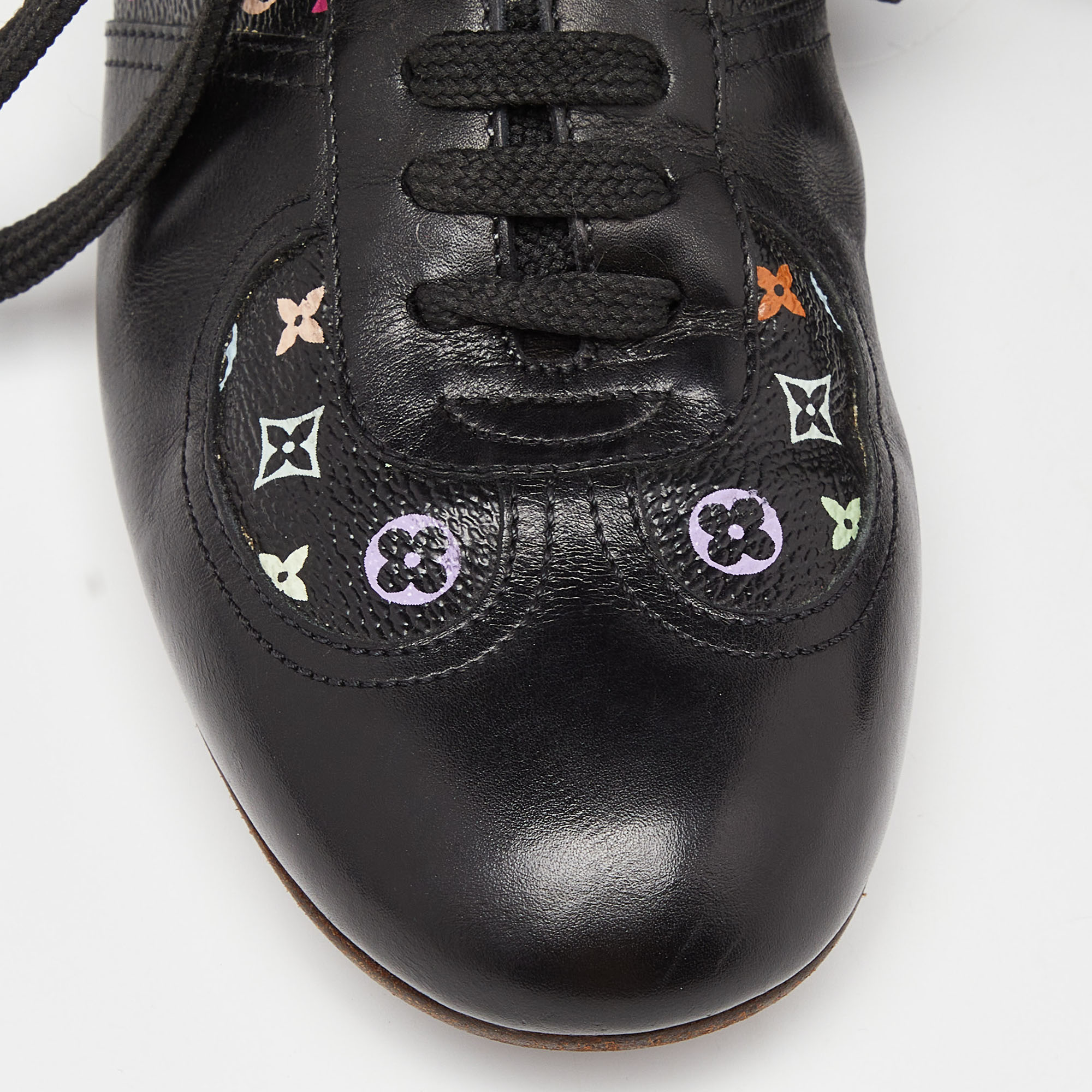 Louis Vuitton Black Leather And Monogram Canvas Low Top Sneakers Size 36