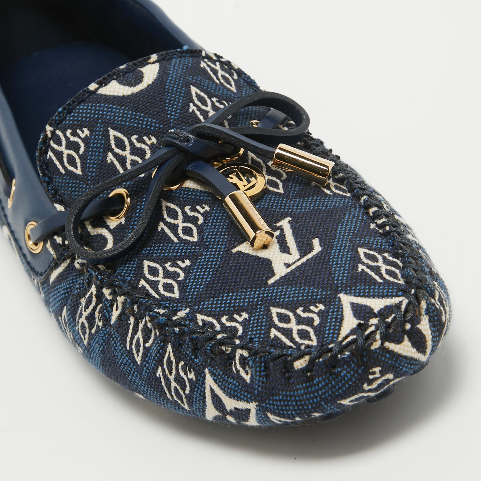 Louis Vuitton Navy Blue Leather And Denim Gloria  Loafers Size 36