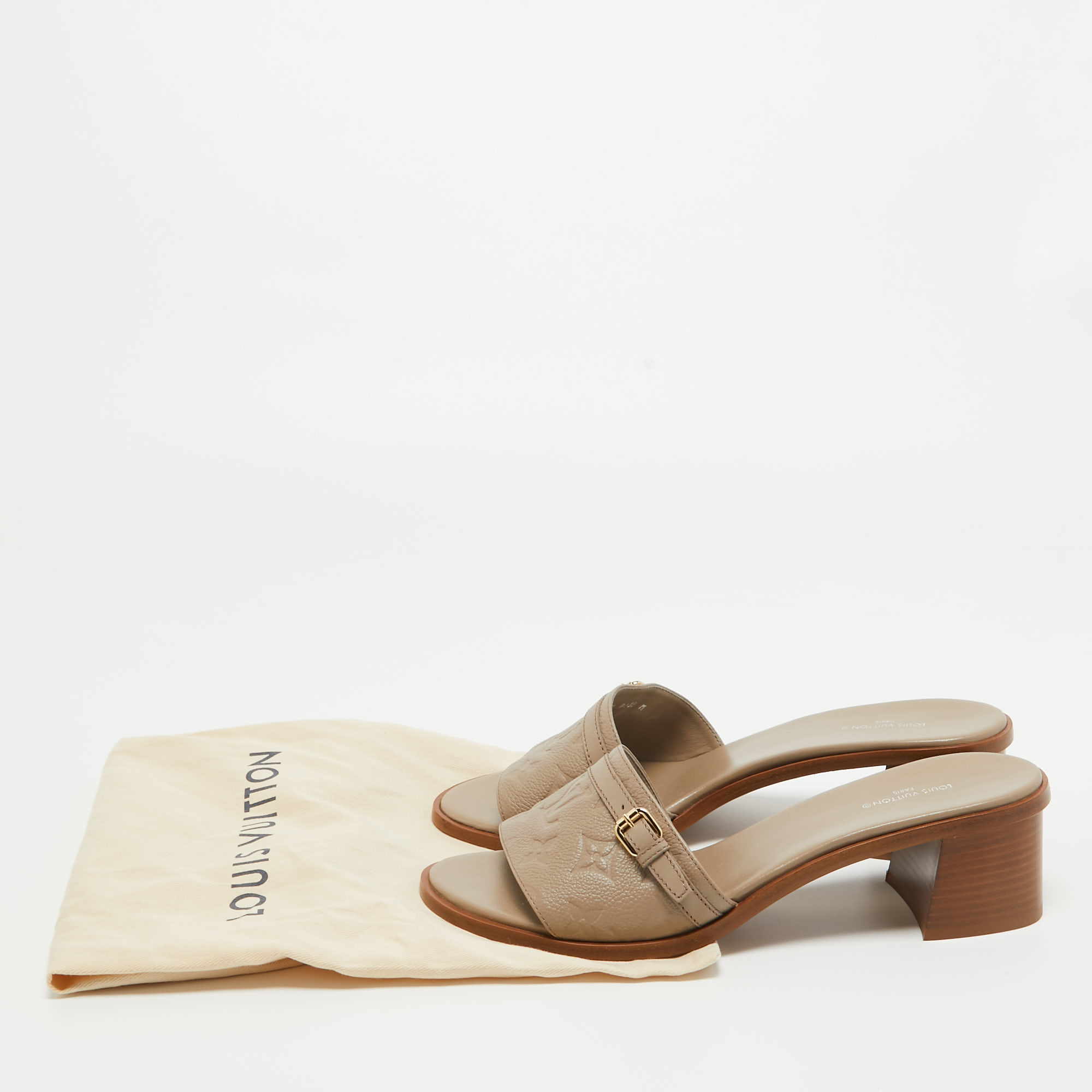 Louis Vuitton Beige Monogram Embossed Leather Block Heel Slide Sandals Size 40