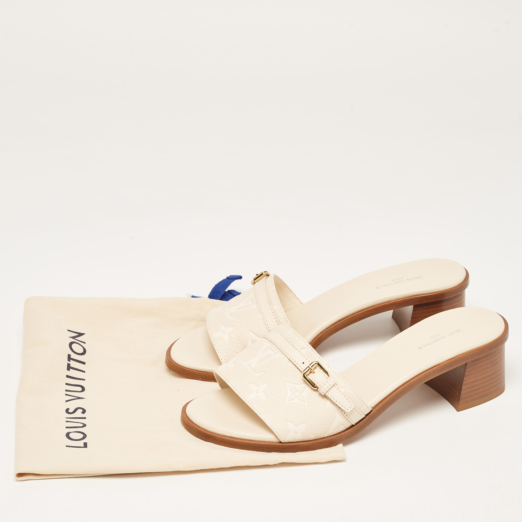 Louis Vuitton Cream Monogram Leather Slide Sandals Size 38