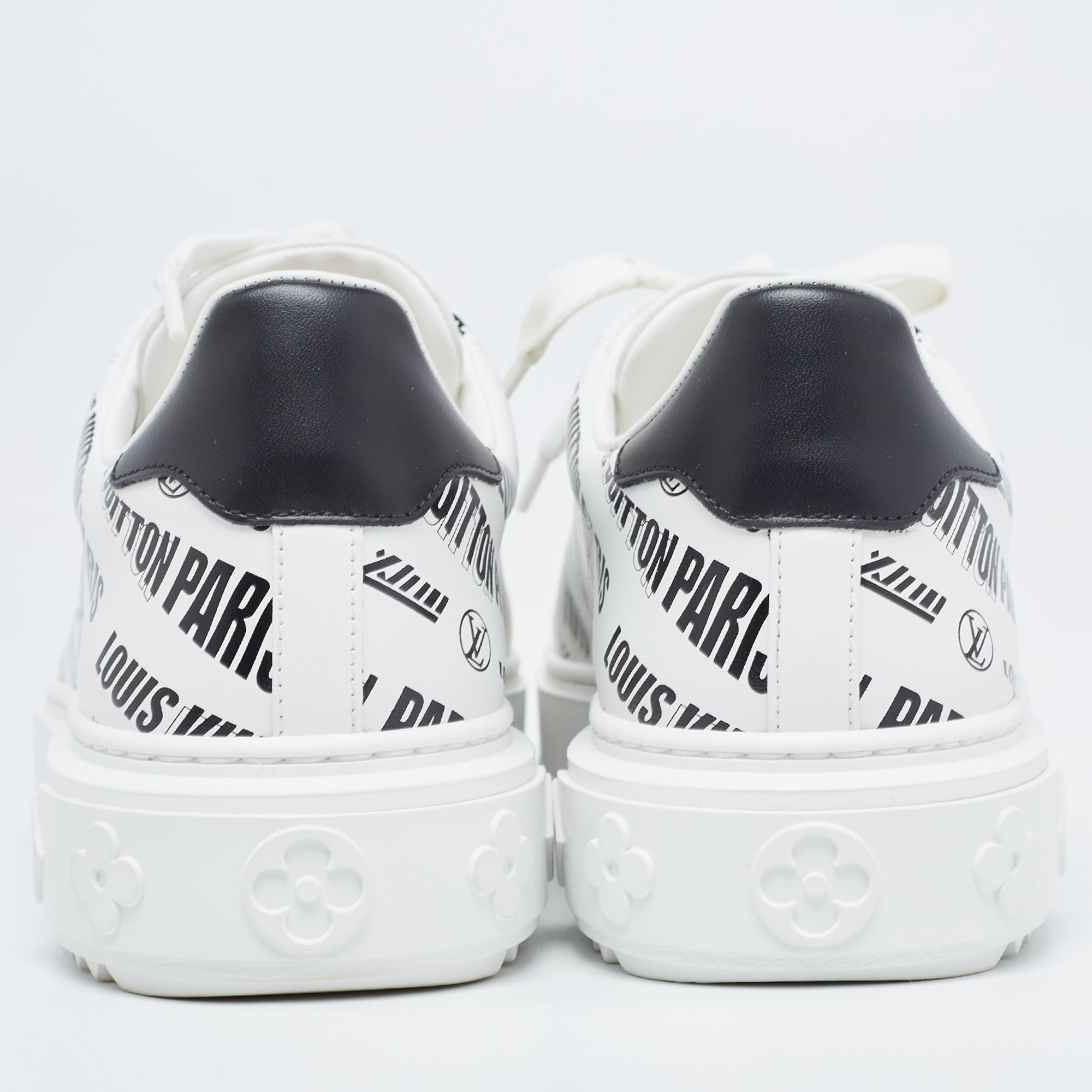 Louis Vuitton White/Black Leather Time Out Trainers Sneakers Size 38