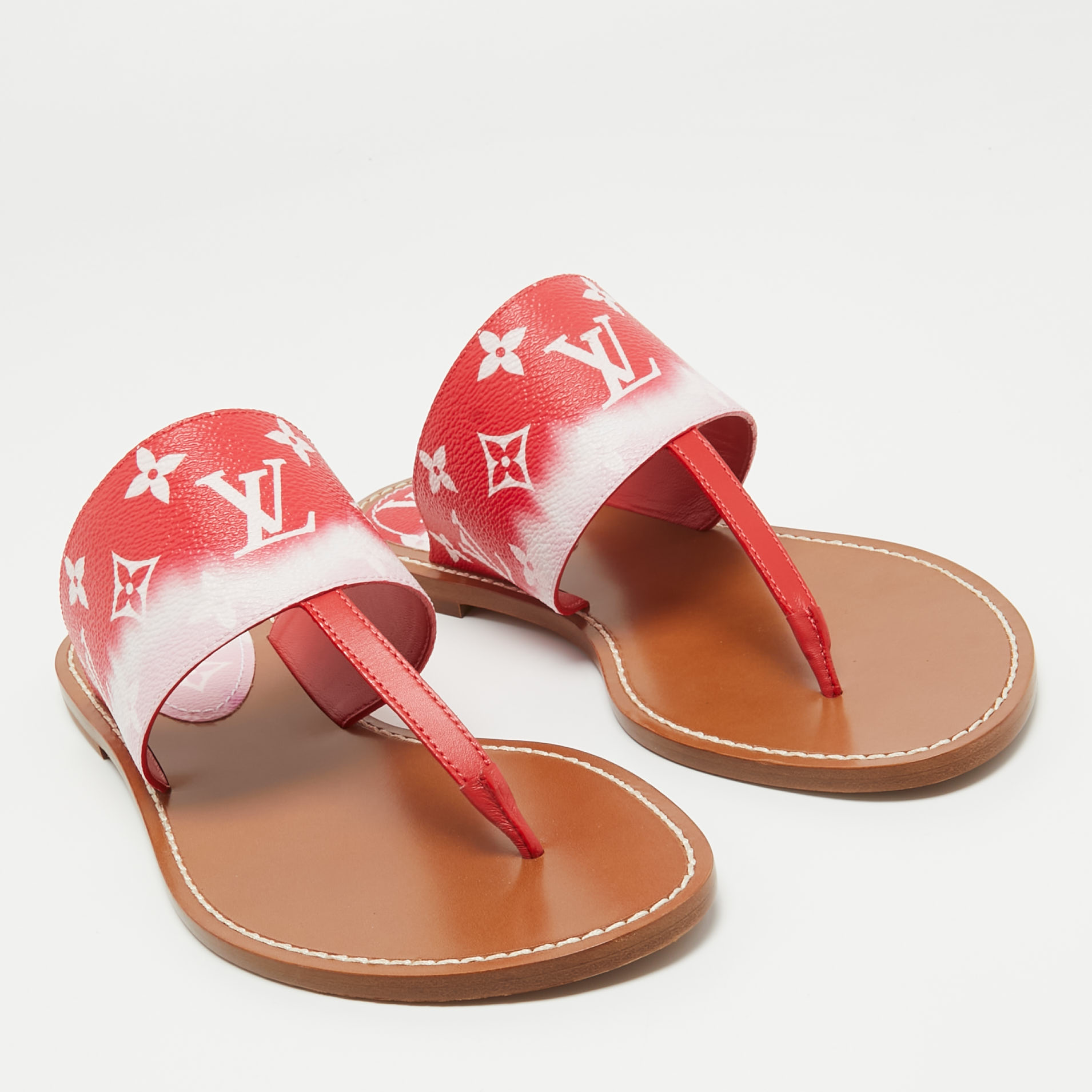 Louis Vuitton Red Monogram Escale Canvas Palma Thong Flats Size 41