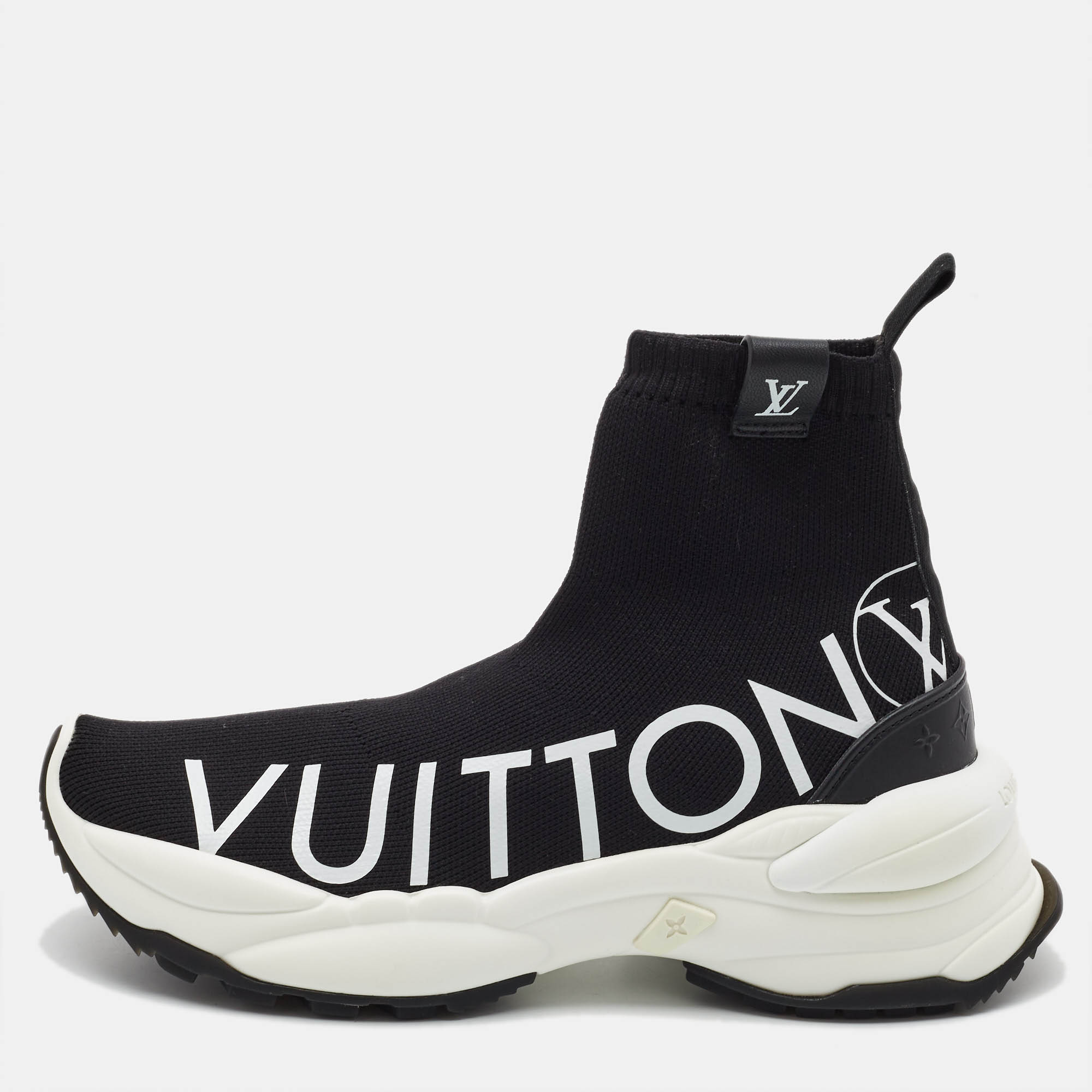 Louis vuitton black knit fabric high top sneakers size 38