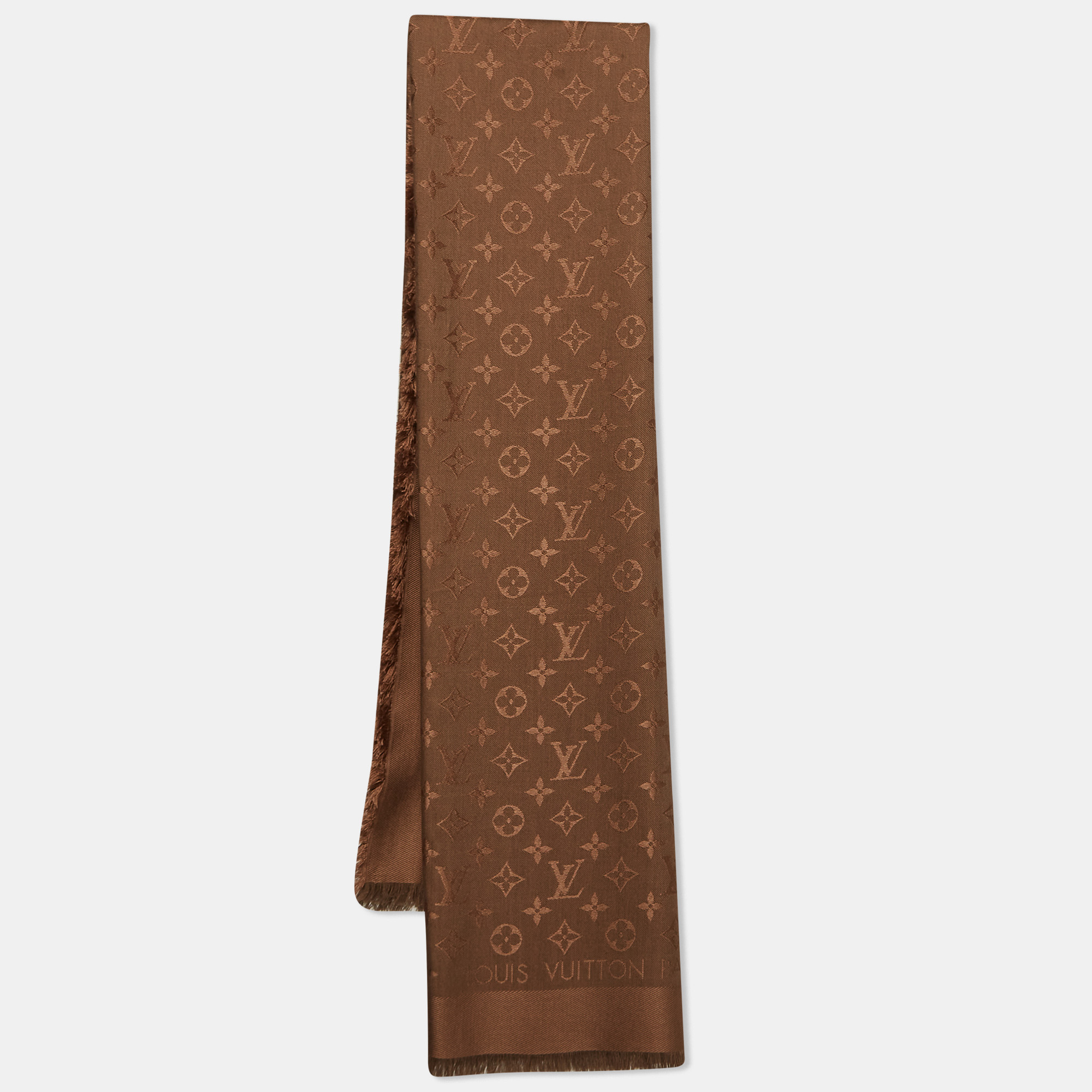 Louis vuitton brown monogram silk and wool scarf