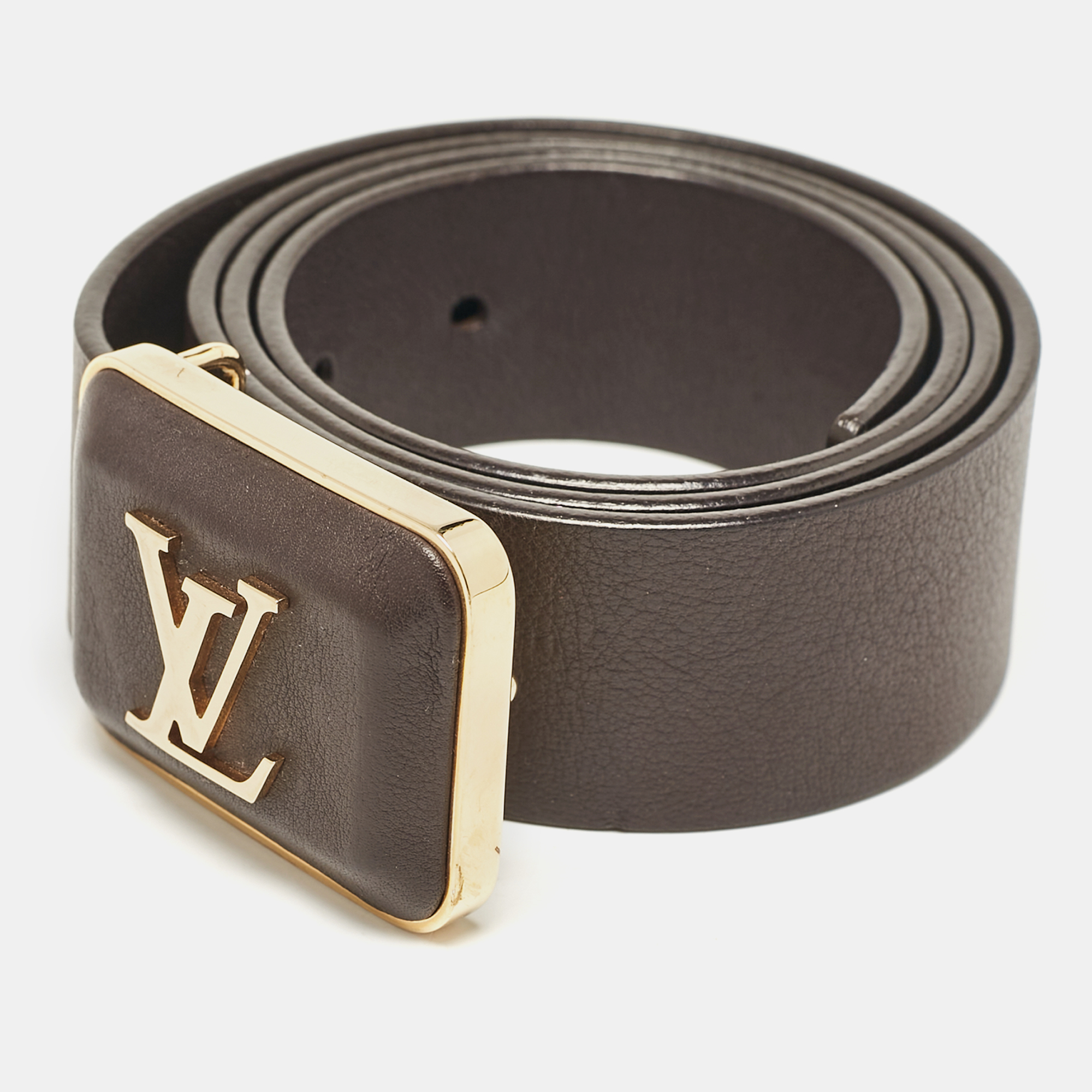 Louis Vuitton Brown Leather Buckle Belt 85 CM