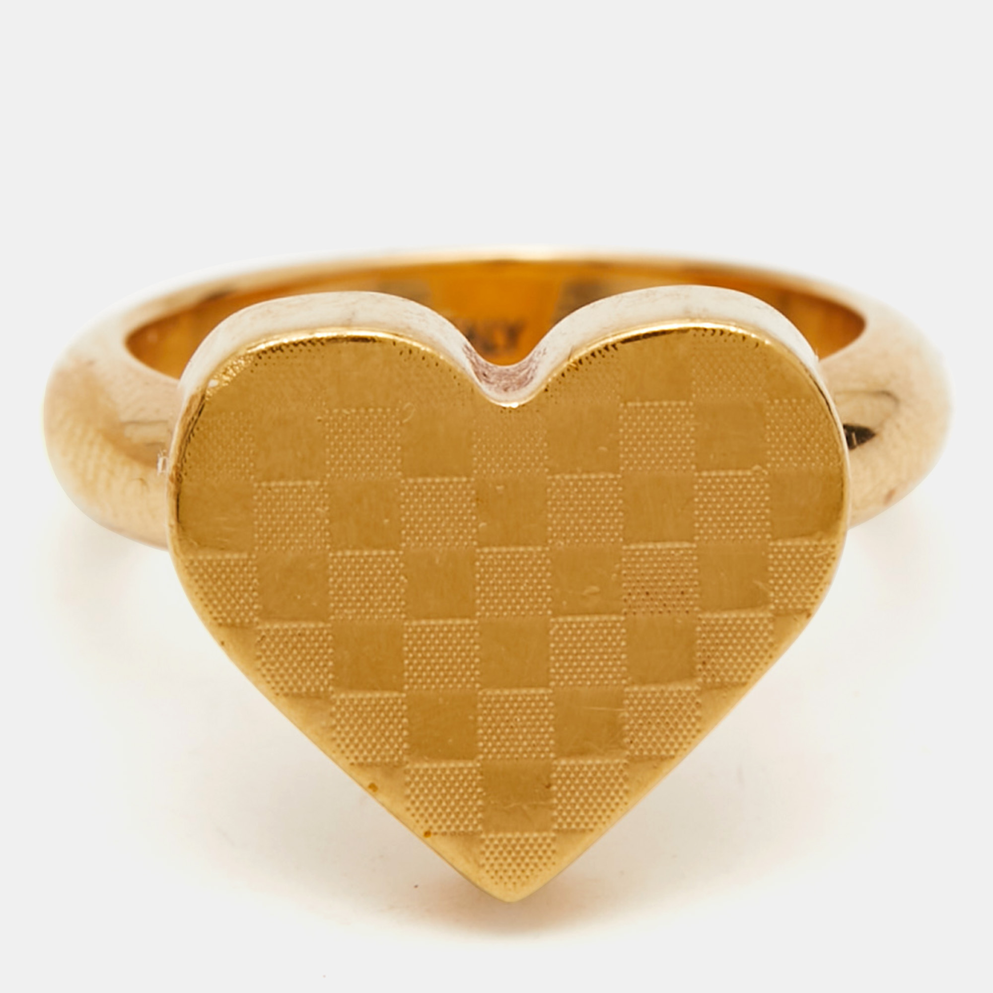 Louis Vuitton  Damier Valentine Gold Tone Heart Ring SIze 53