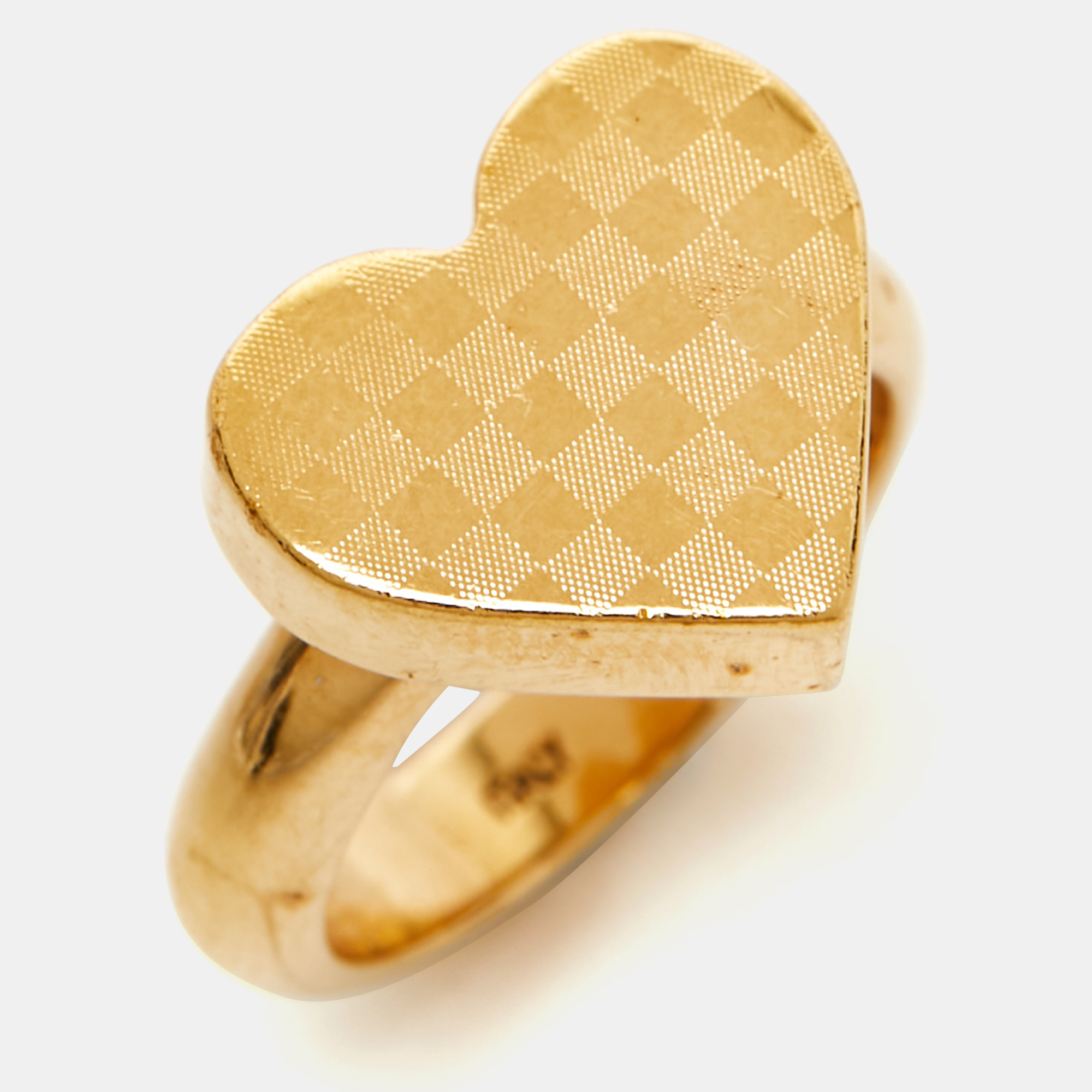 Louis Vuitton  Damier Valentine Gold Tone Heart Ring SIze 53