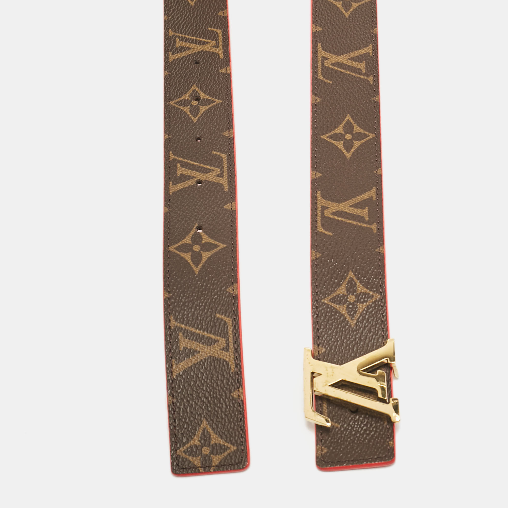 Louis Vuitton Red Monogram Canvas LV Initiales Reversible Belt 80CM