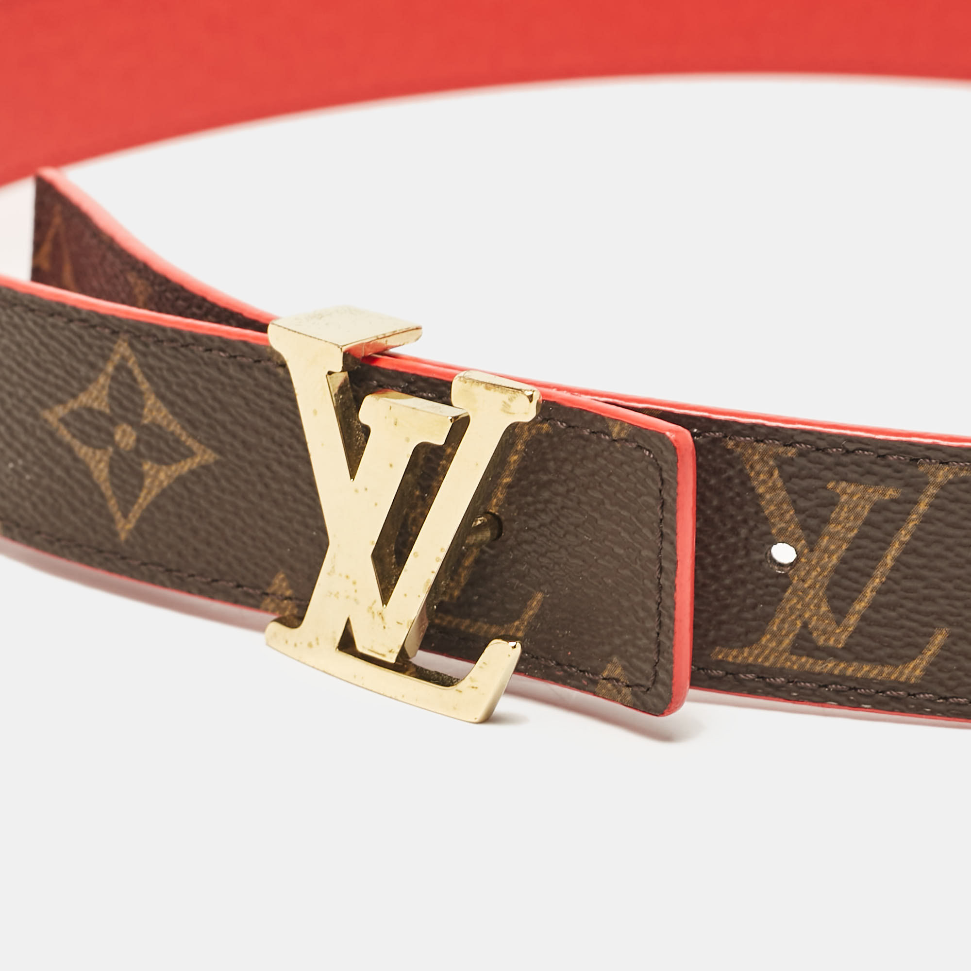 Louis Vuitton Red Monogram Canvas LV Initiales Reversible Belt 80CM