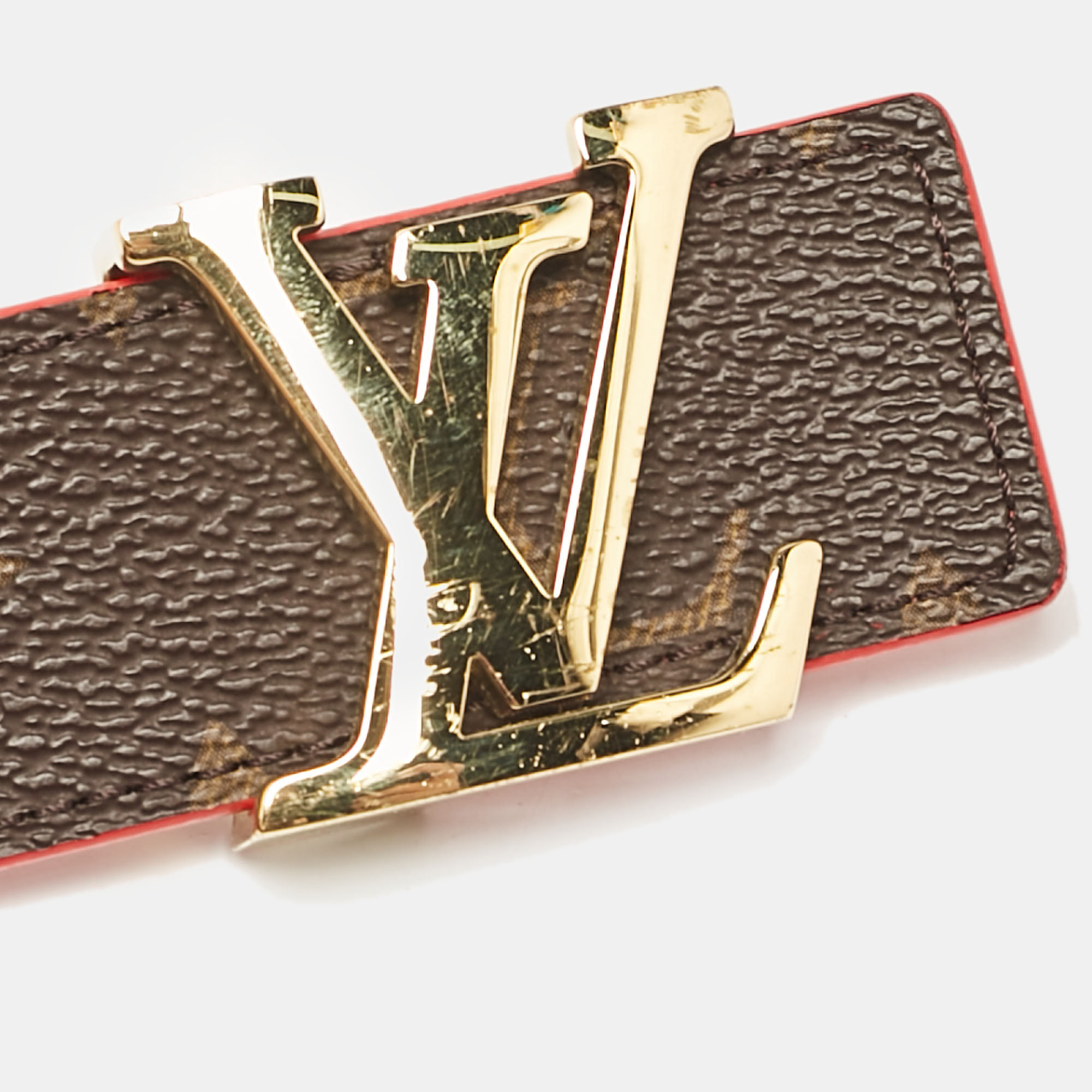 Louis Vuitton Red Monogram Canvas LV Initiales Reversible Belt 80CM