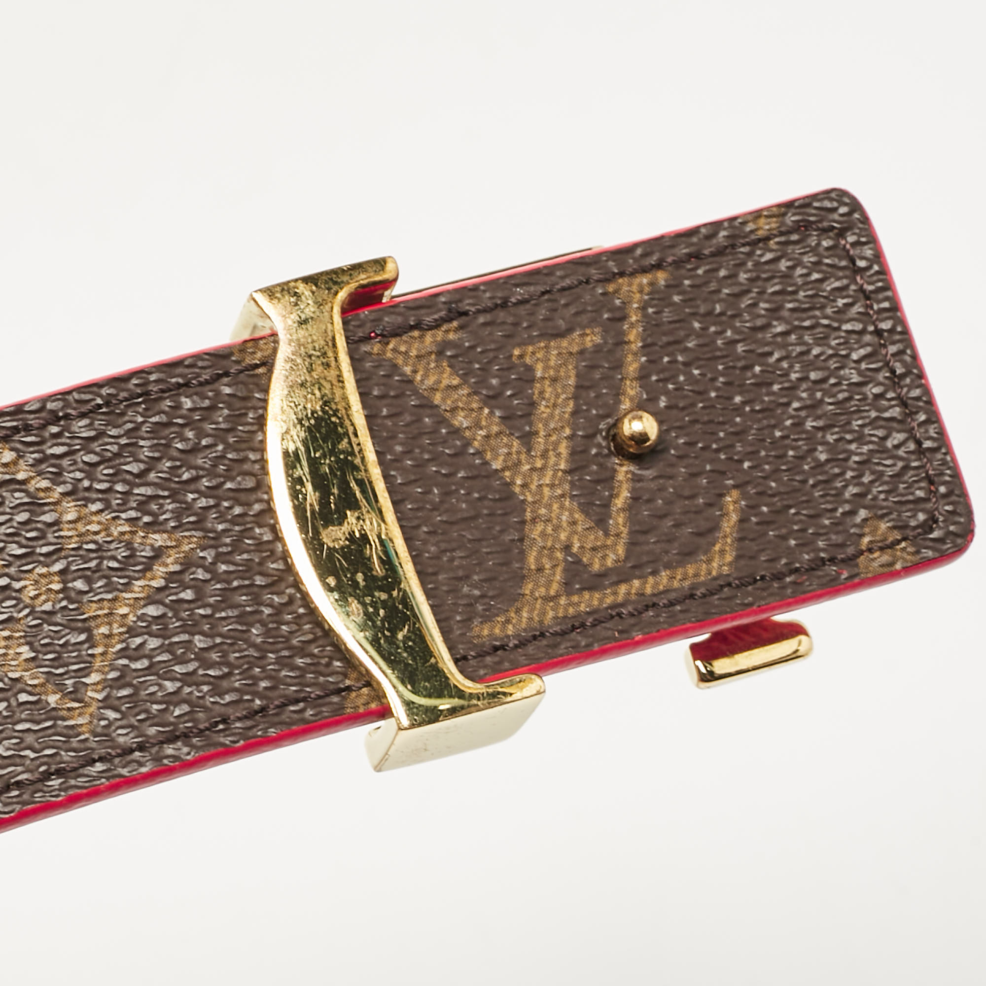 Louis Vuitton Red Monogram Canvas LV Initiales Reversible Belt 80CM