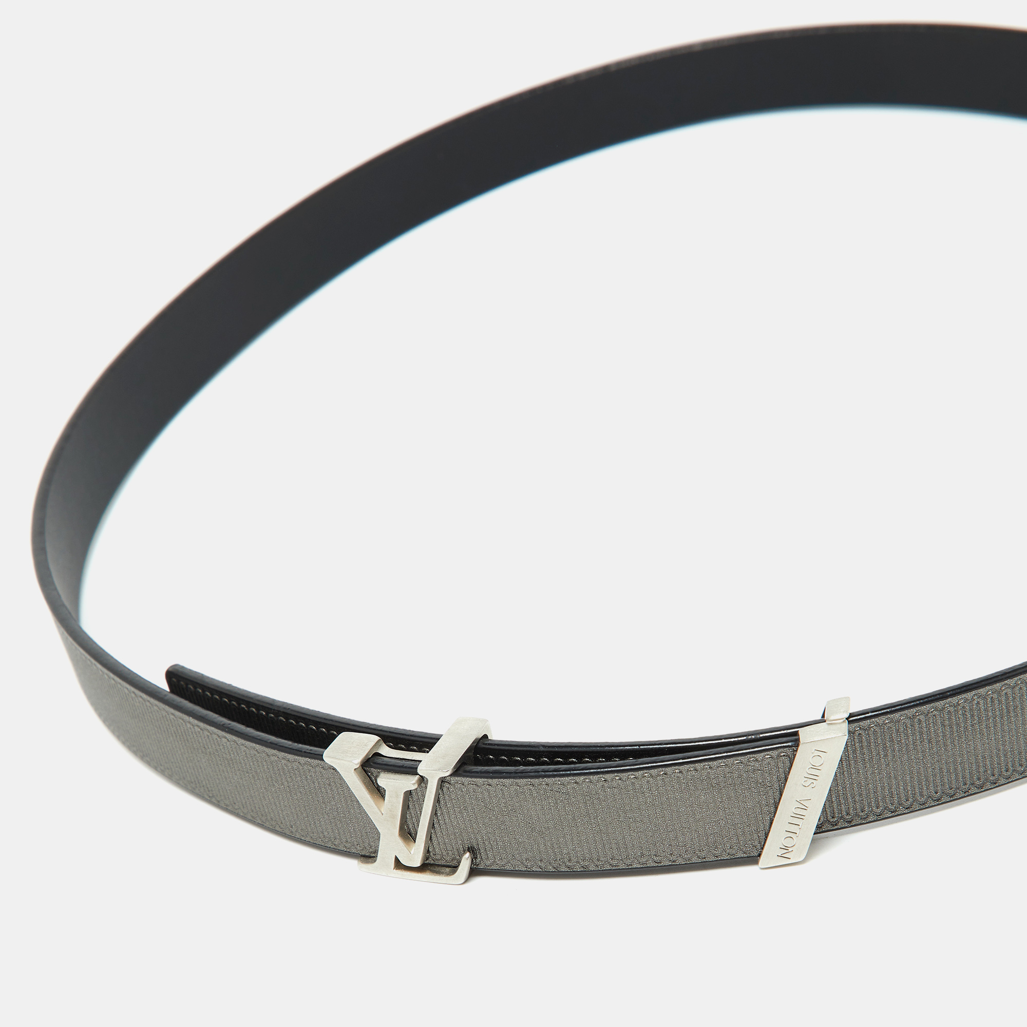 Louis Vuitton Grey/Black Leather LV Initiales 20MM Belt 80 CM