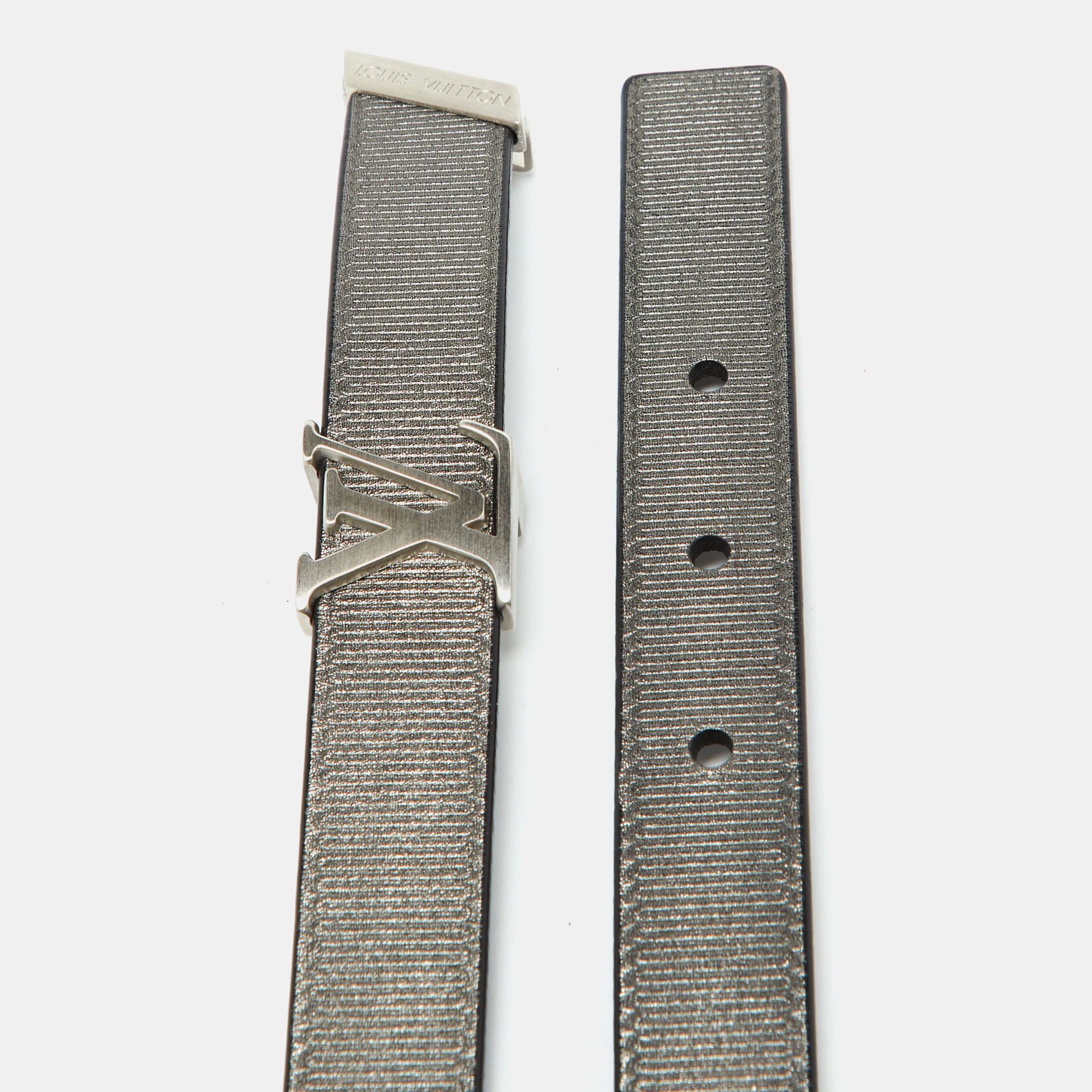 Louis Vuitton Grey/Black Leather LV Initiales 20MM Belt 80 CM