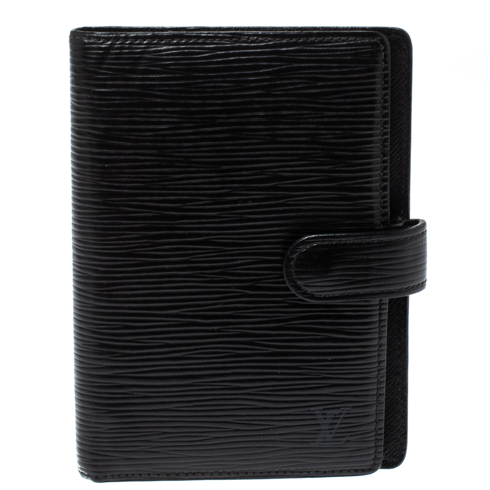 Louis Vuitton Black Epi Leather Medium Ring Agenda Cover female Gold Tone Metal