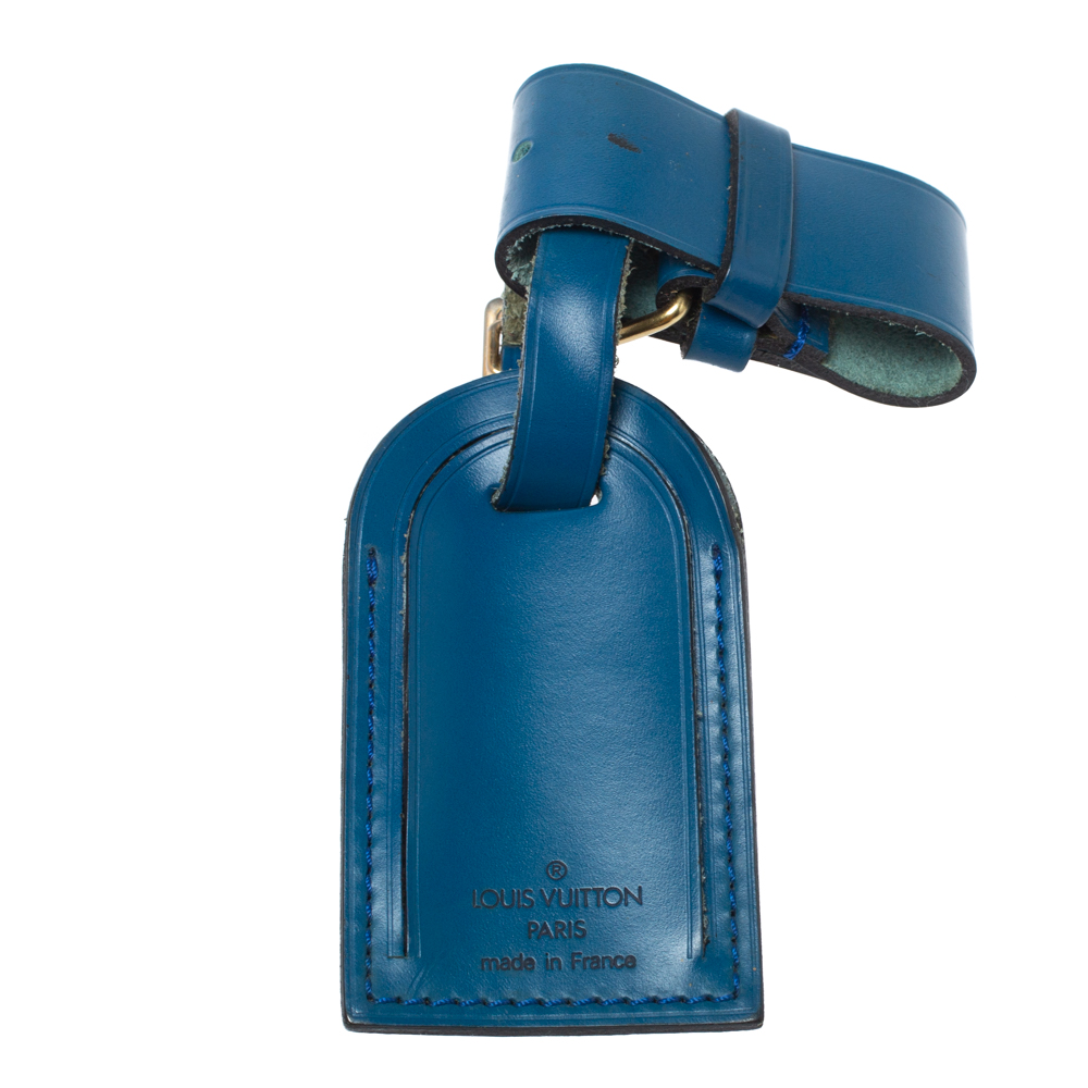 Louis Vuitton Blue Leather Luggage Name Tag & Strap Holder