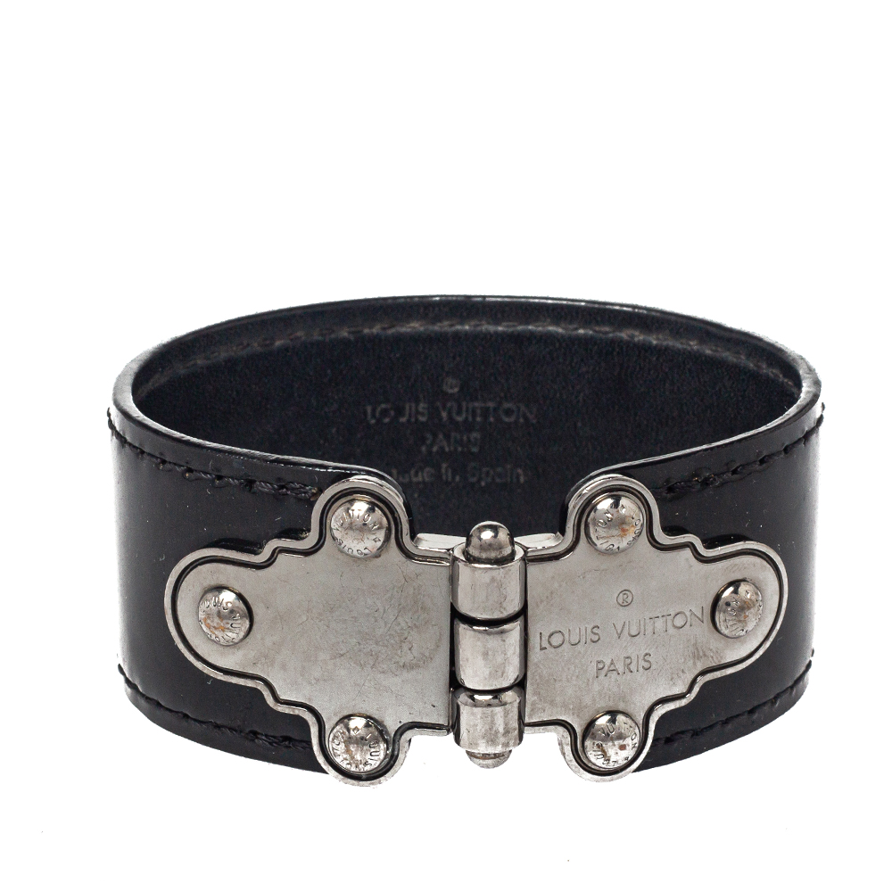 Louis Vuitton Black Patent Leather Save It Bracelet 19