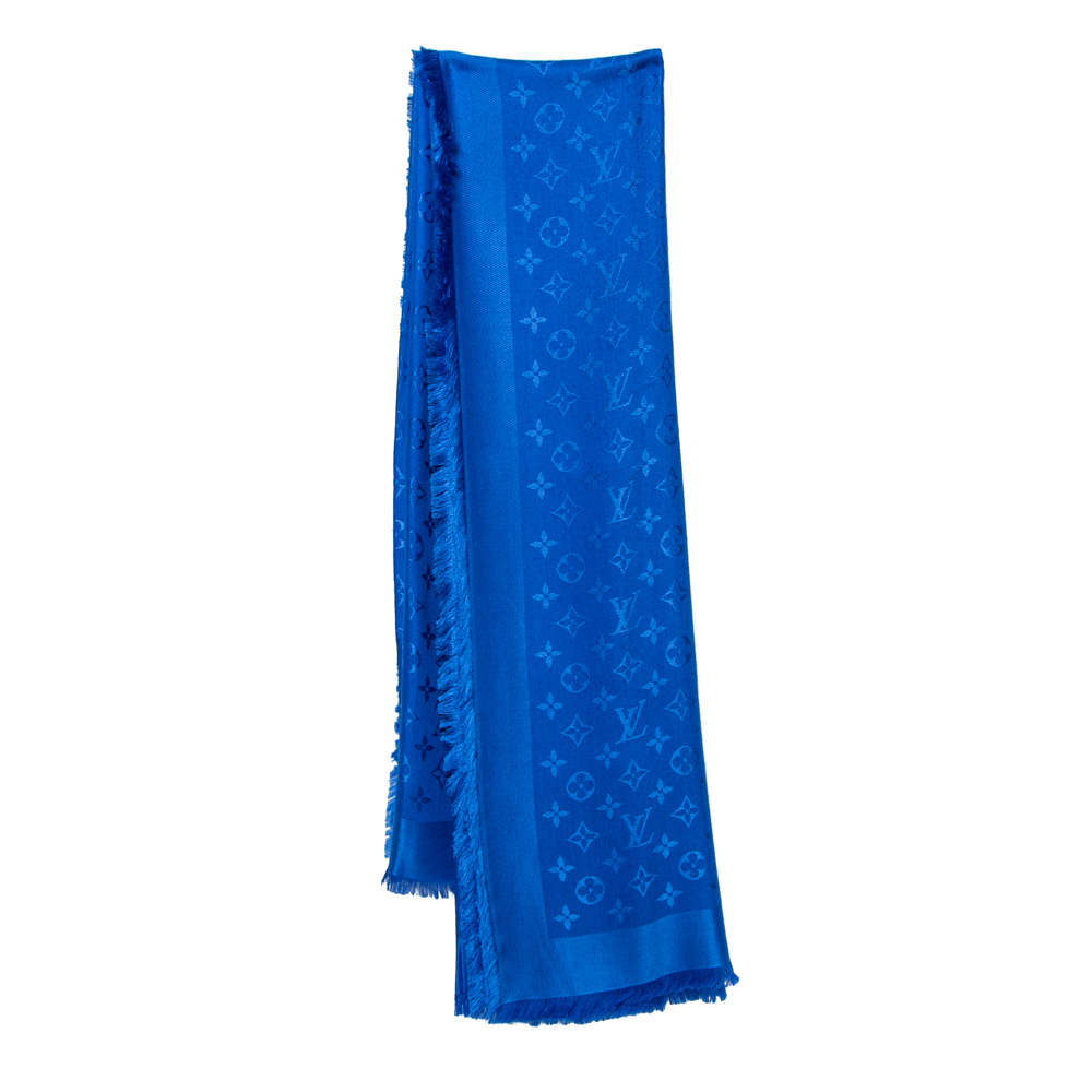 Louis Vuitton Blue Monogram Silk & Wool Shawl