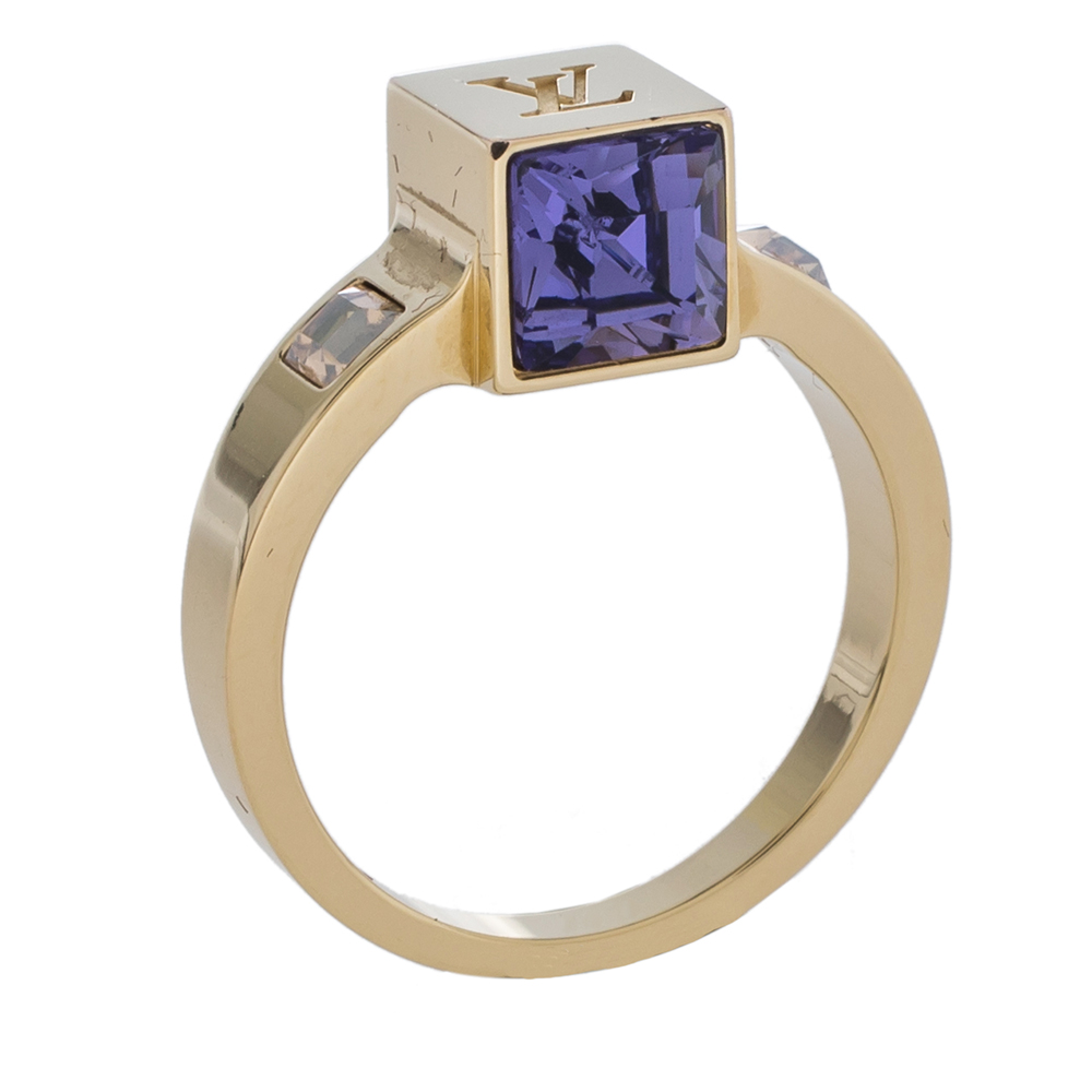 Louis Vuitton Gamble Crystal Gold Tone Ring L