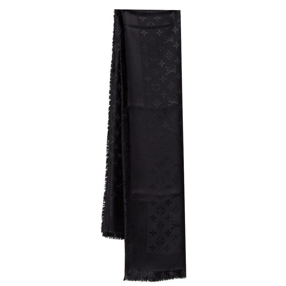 Louis Vuitton Black Monogram Silk Wool Shawl