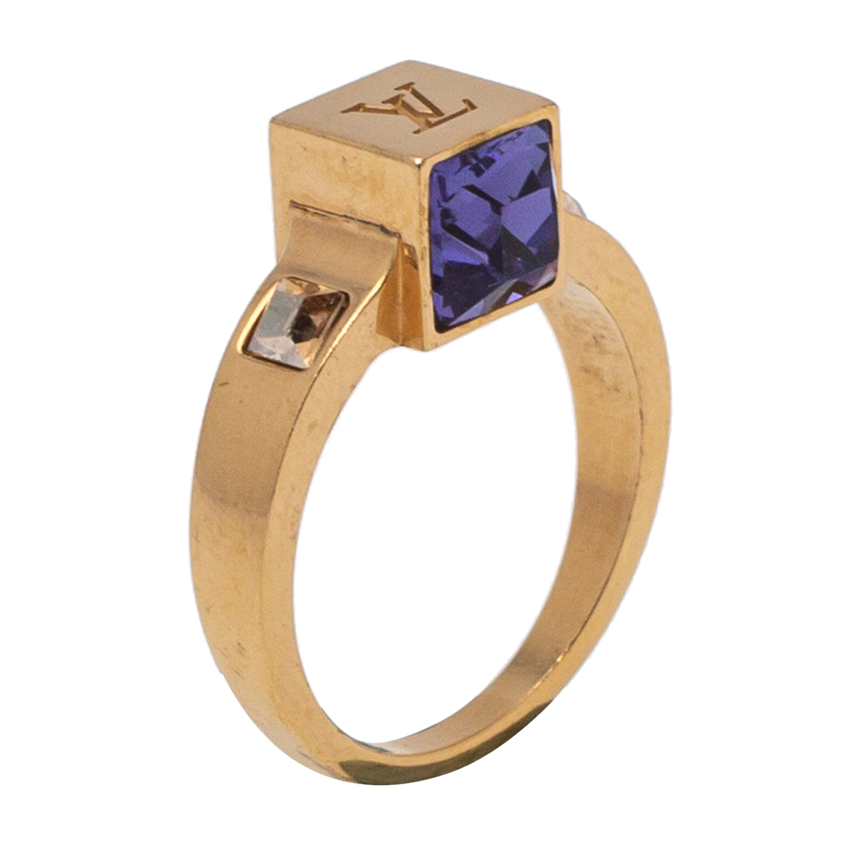 Louis Vuitton Gold Tone Gamble Crystal Ring Size L