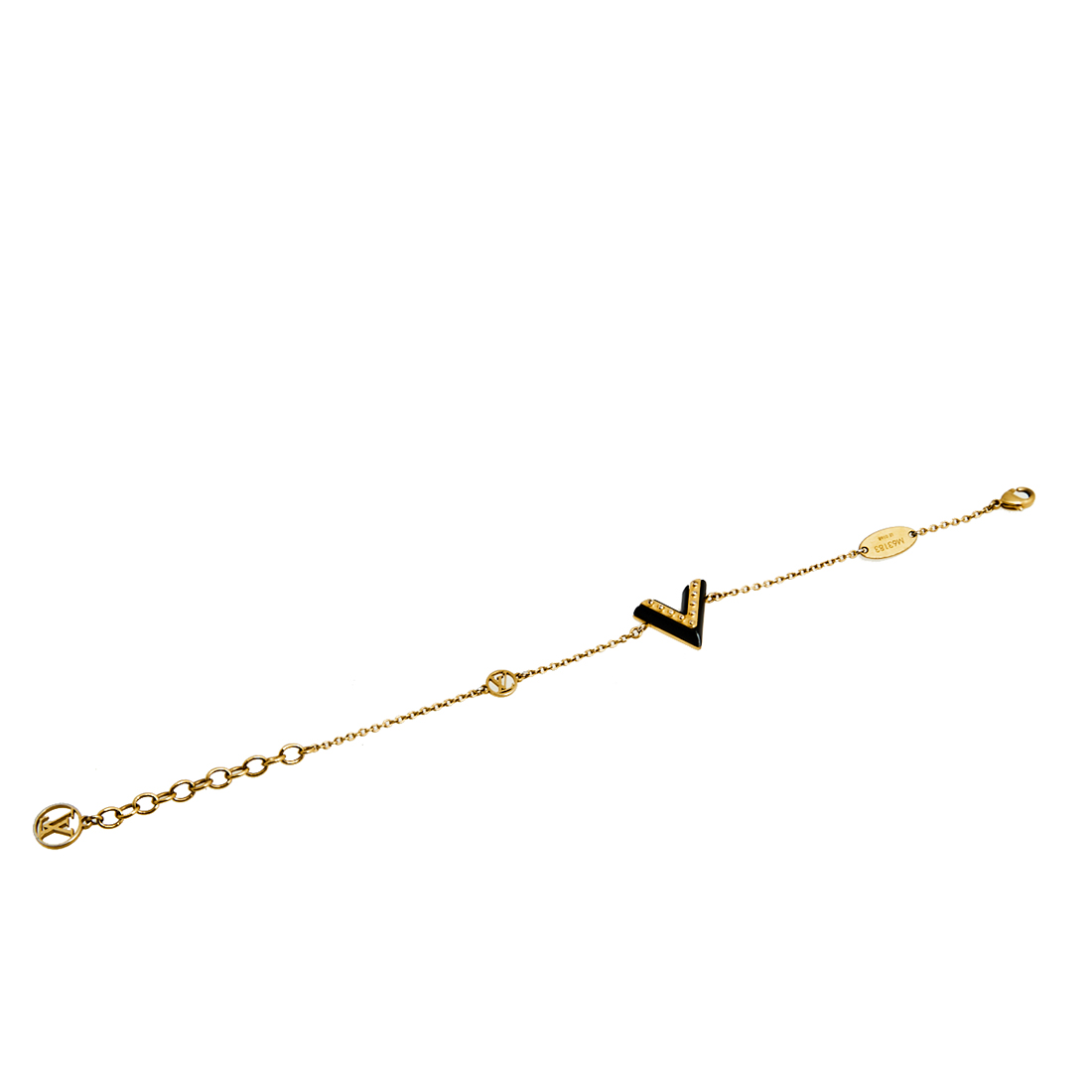 Louis Vuitton Gold Tone Black Lacquer Studded Essential V Bracelet