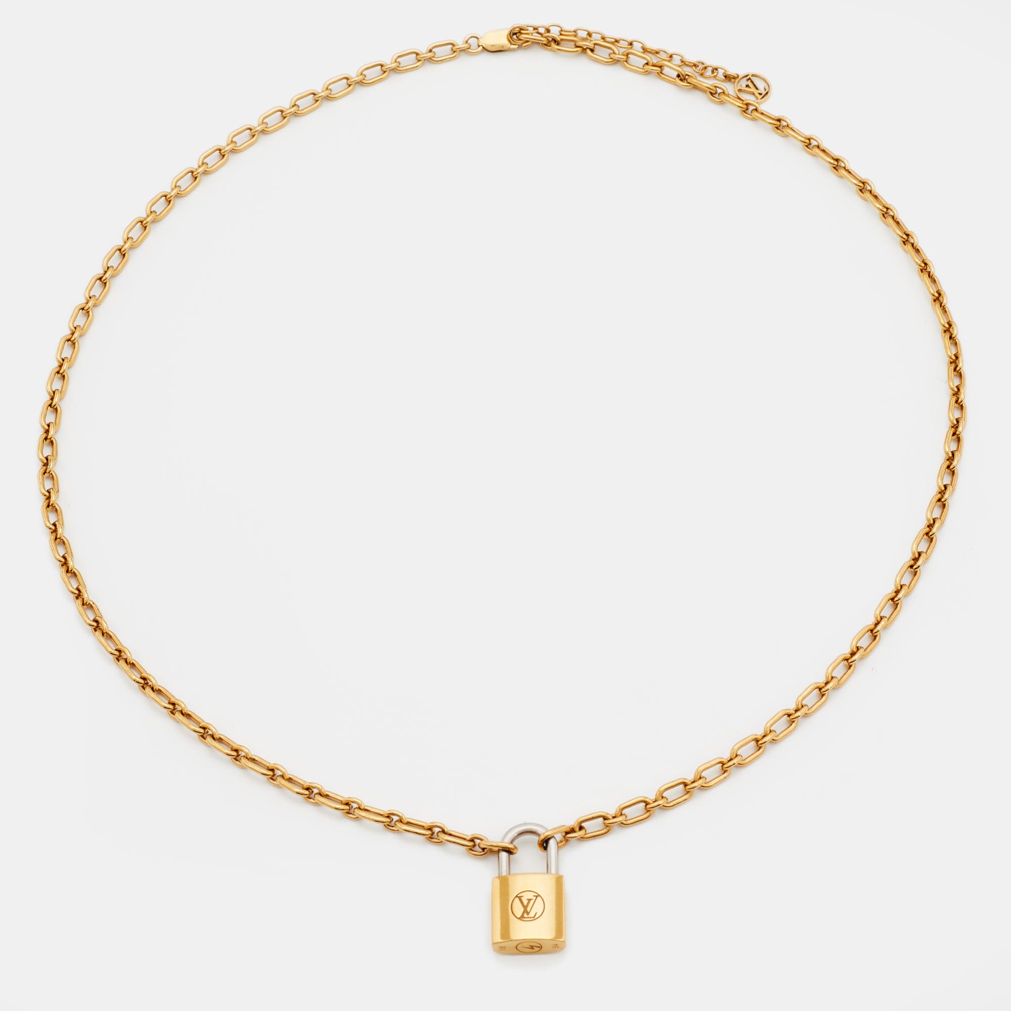 

Louis Vuitton Gold Tone Padlock Pendant Necklace