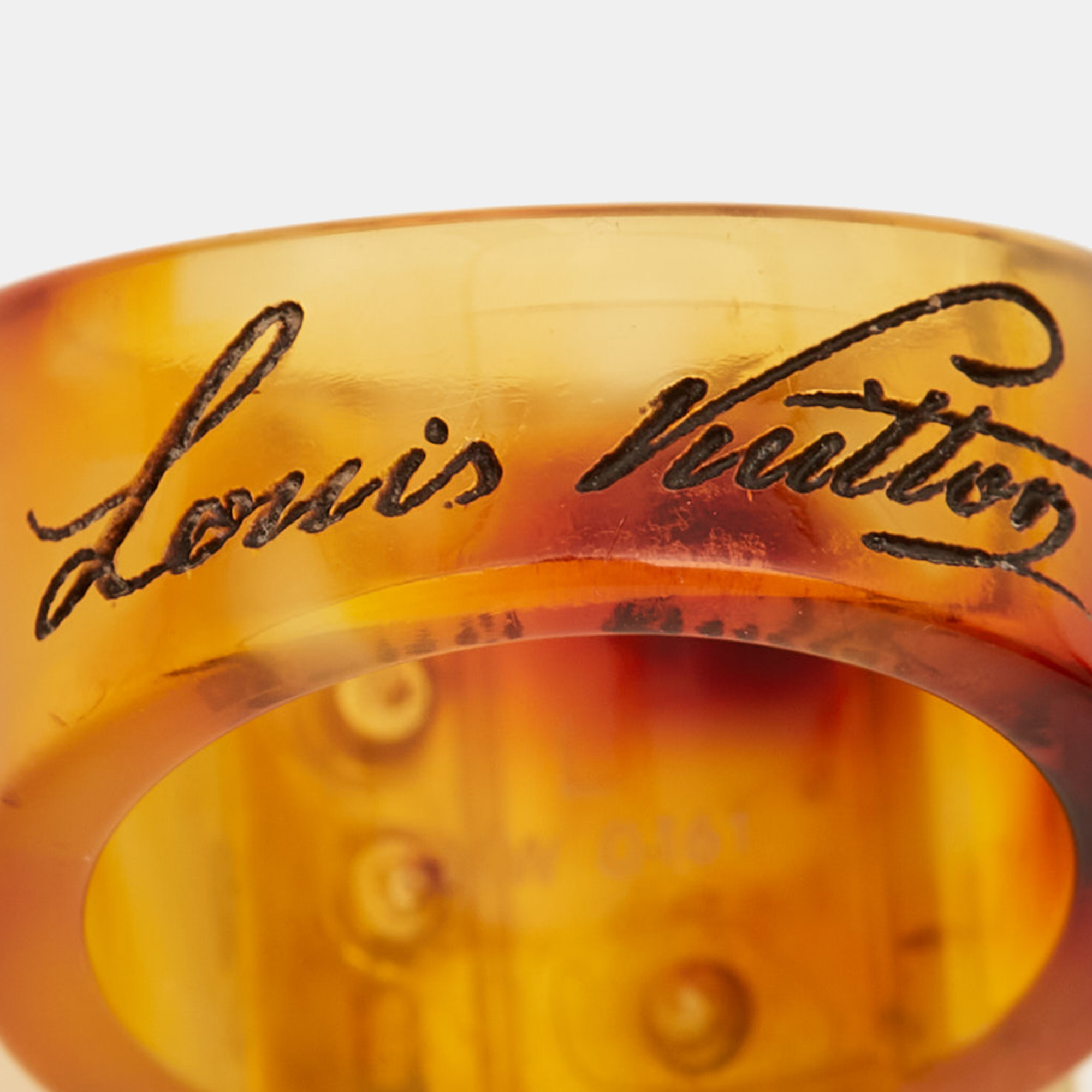 Louis Vuitton Lock Me Tortoise Brown Resin Ring Size 56