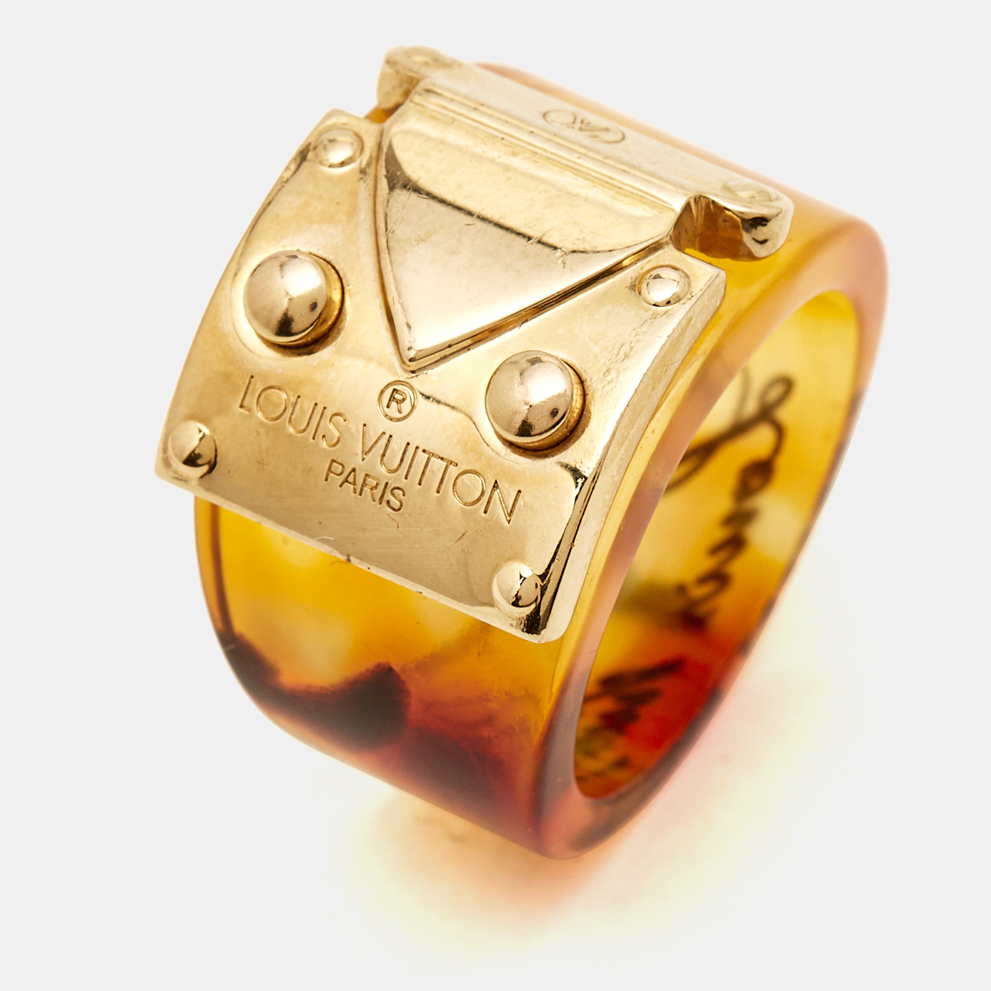 Louis Vuitton Lock Me Tortoise Brown Resin Ring Size 56