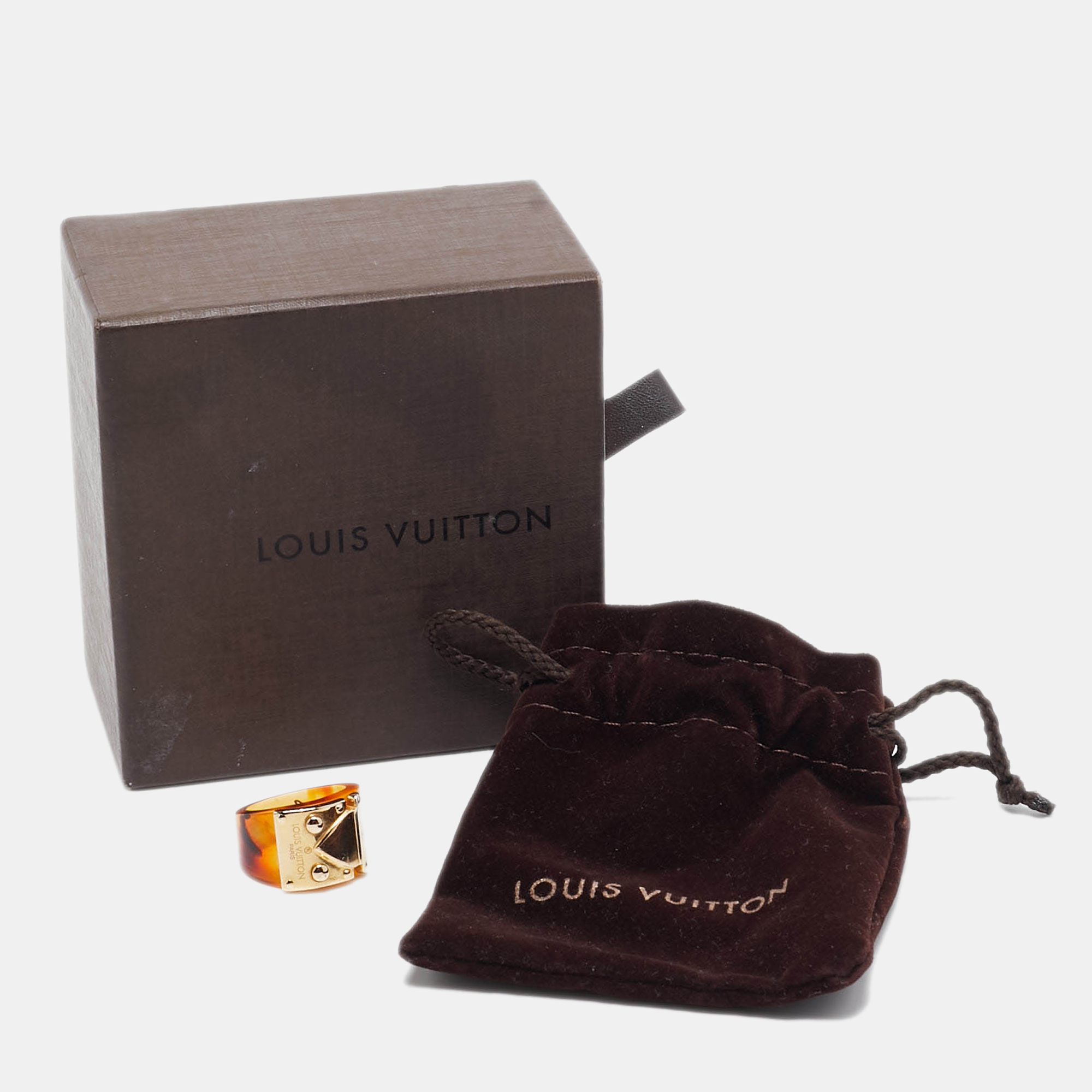 Louis Vuitton Lock Me Tortoise Brown Resin Ring Size 56