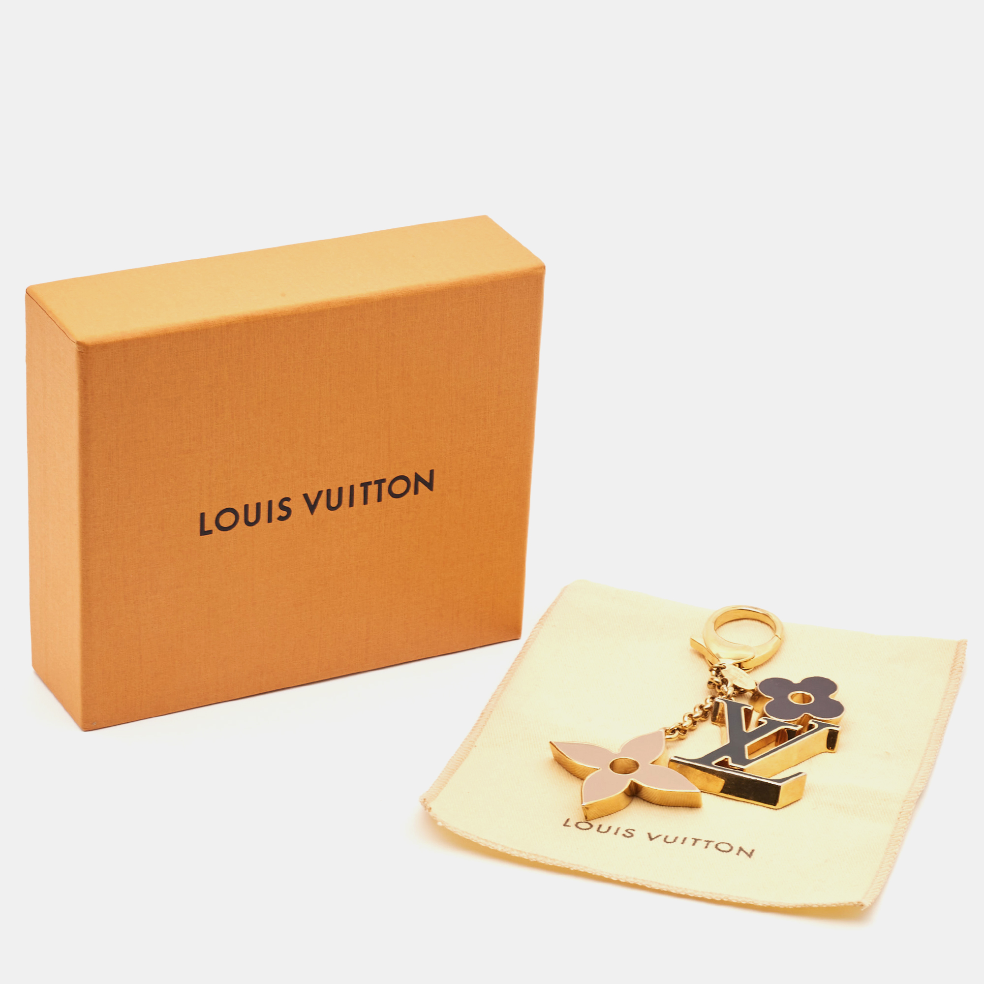 Louis Vuitton Fleur De Monogram Enamel Gold Tone Key Chain Bag Charm