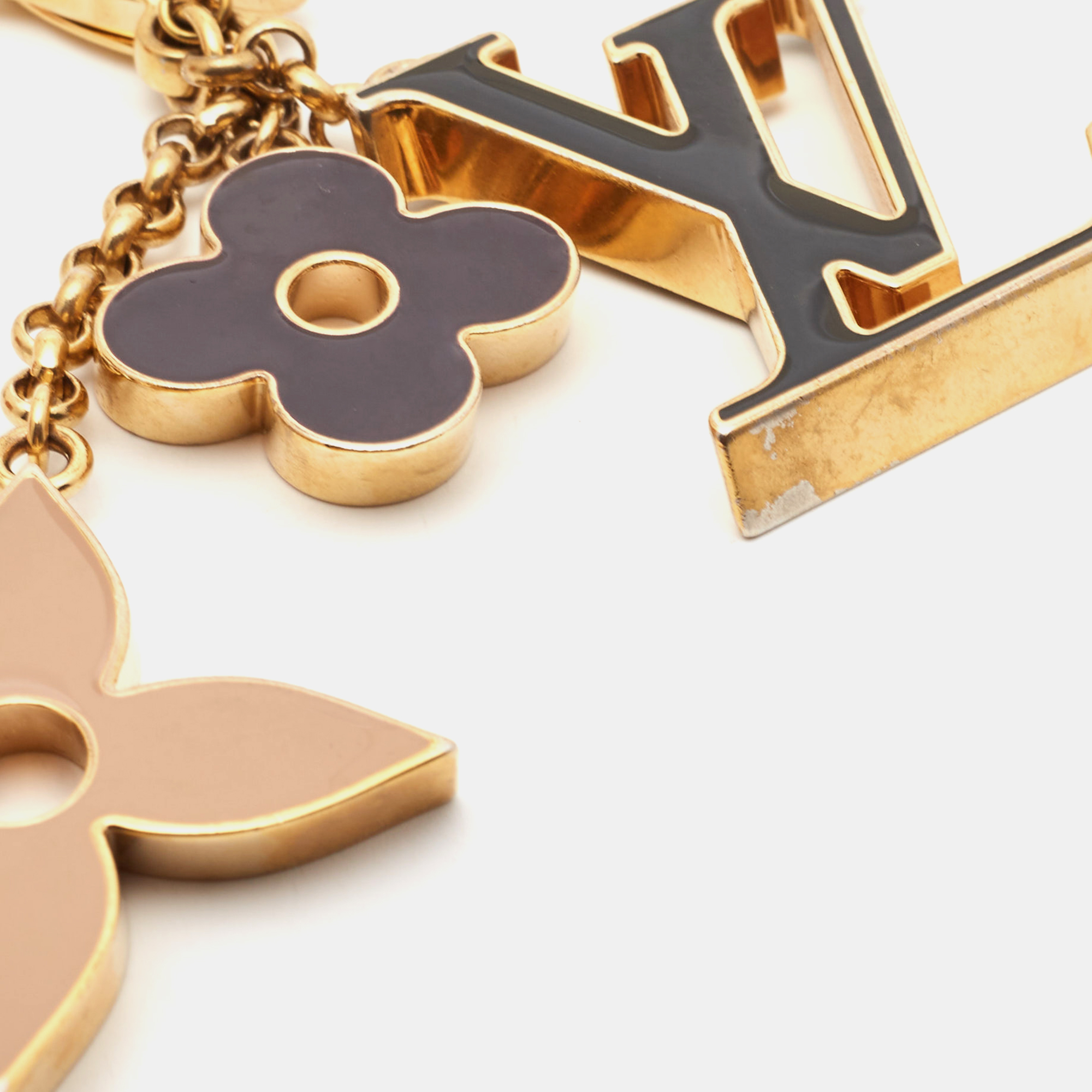 Louis Vuitton Fleur De Monogram Enamel Gold Tone Key Chain Bag Charm