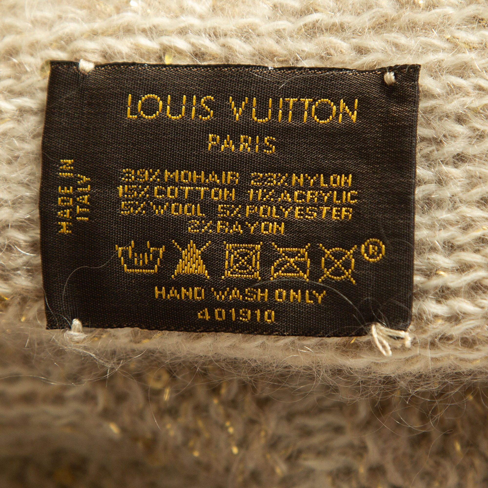 Louis Vuitton Beige Sequined Monogram Mohair Wool Blend Sunset Scarf