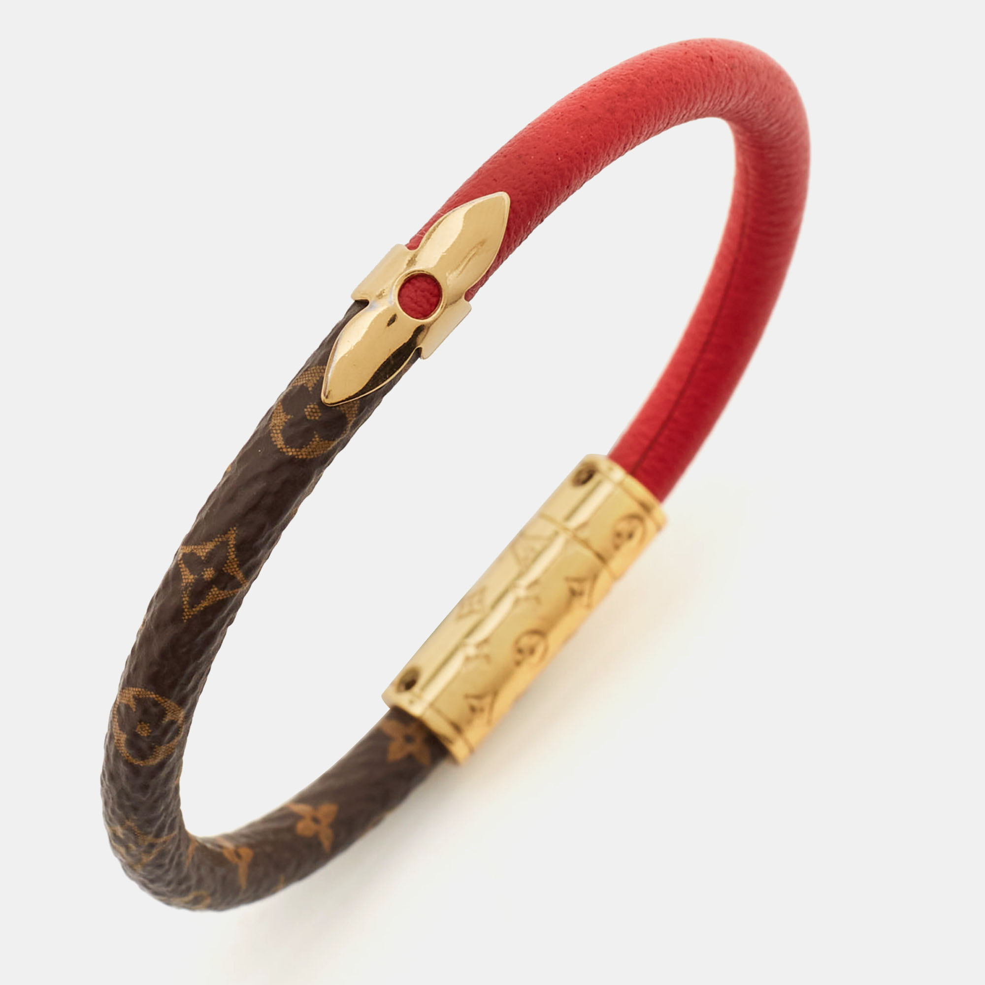 Louis Vuitton Daily Confidential Leather Canvas Gold Tone Bracelet